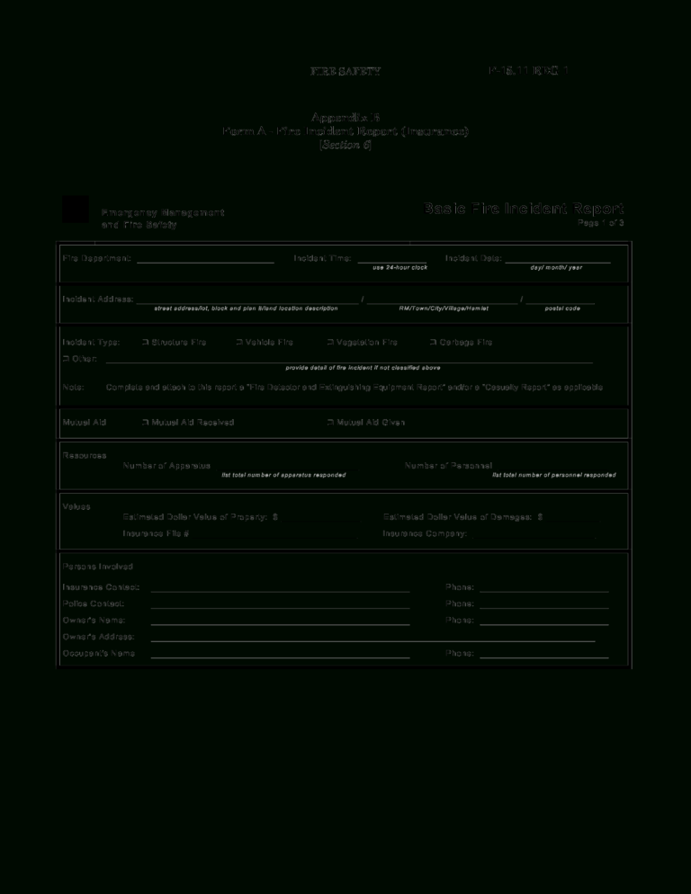 Construction Fire Incident Report Templates At With Sample Fire