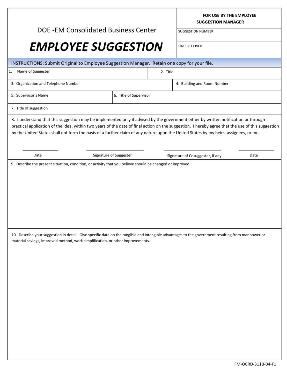 Free 14 Employee Suggestion Forms In Ms Word Excel Pdf For Word