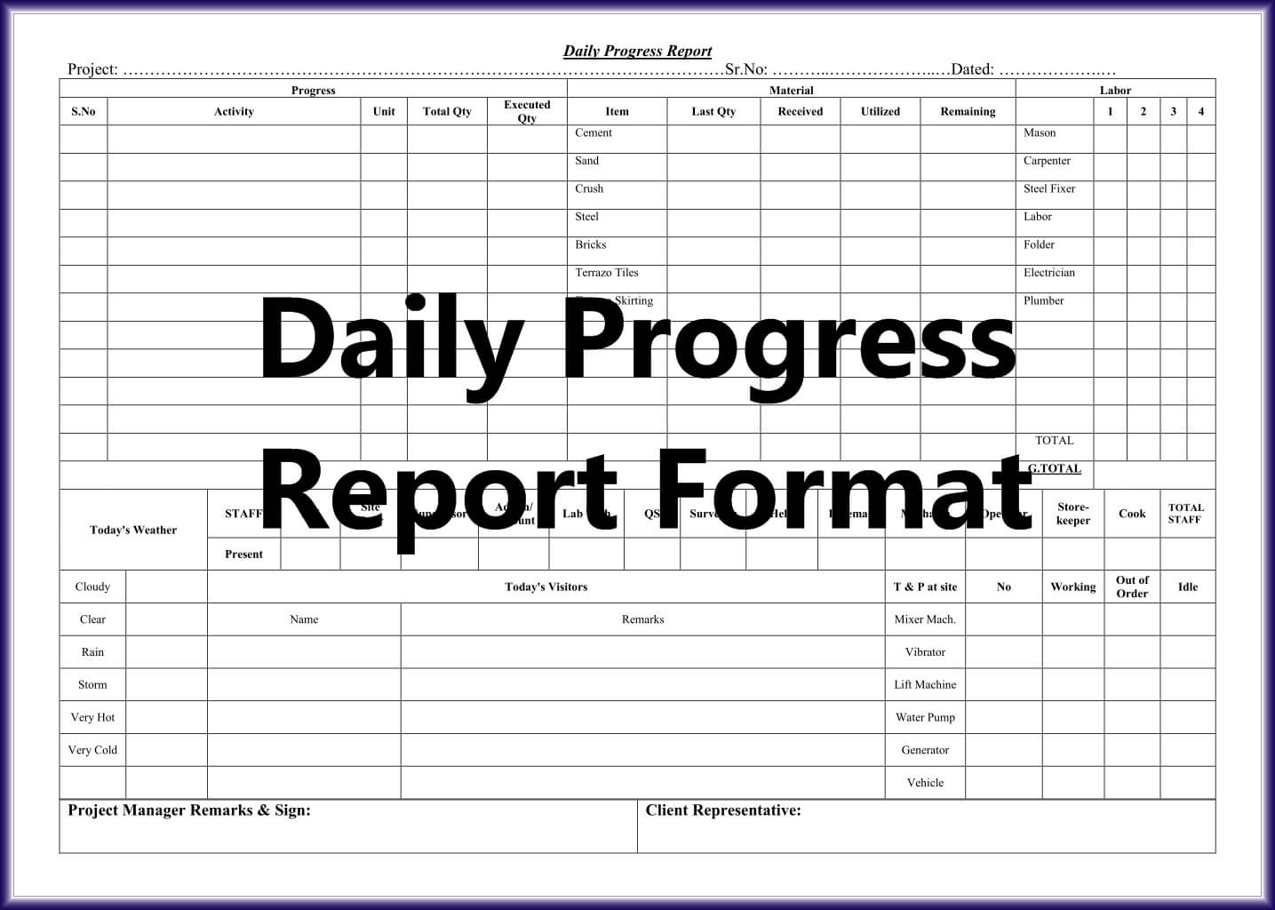 001 Daily Work Progress Report Format Of Civil Engineering Within Engineering Progress Report Template