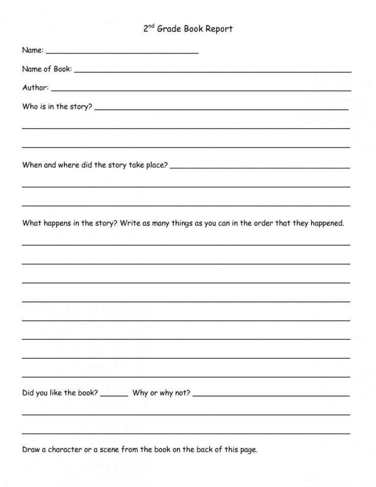 6Th Grade Book Report Template