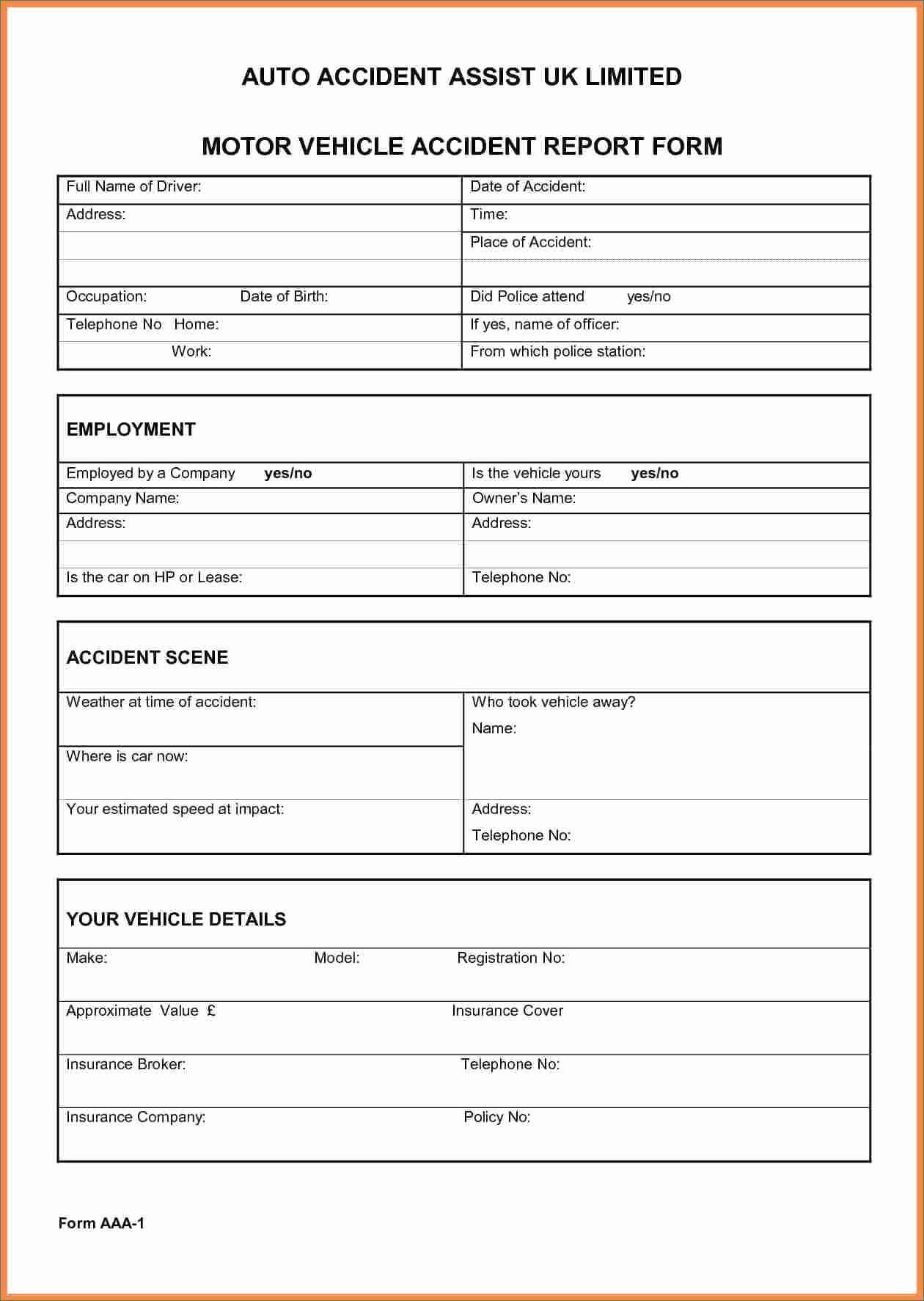 002 Automobile Accident Report Form Template Ideas Forms Throughout Accident Report Form Template Uk