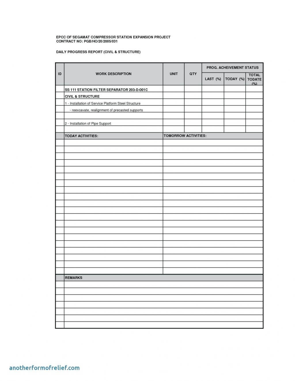 002 Construction Daily Report Sample Status Progress Form With Daily Reports Construction Templates