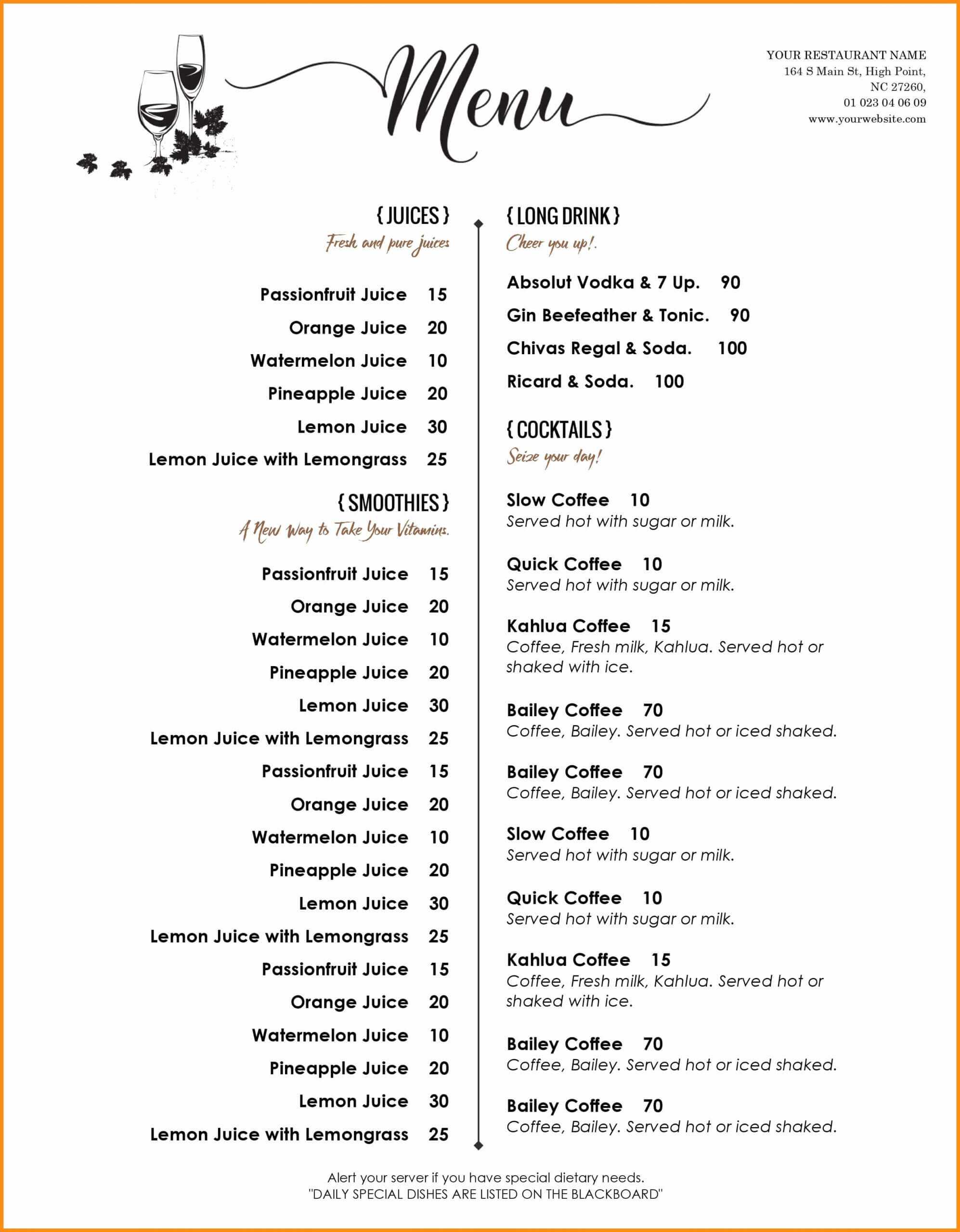 002 Menu Template Free Word Ideas Del Ray Imposing Weekly Pertaining To Free Cafe Menu Templates For Word