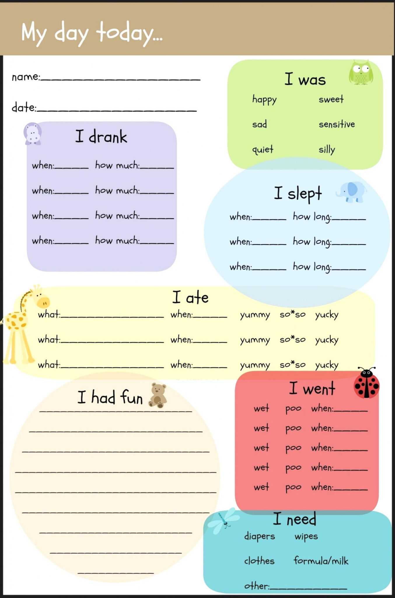 free infant daycare daily schedule template