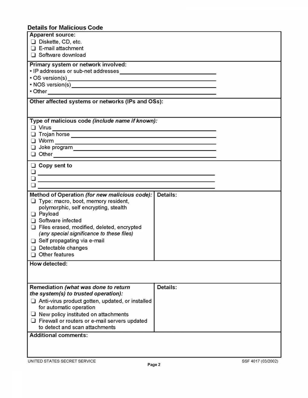 003 Security Incident Report Template 20Fire Form Doc Intended For Computer Incident Report Template