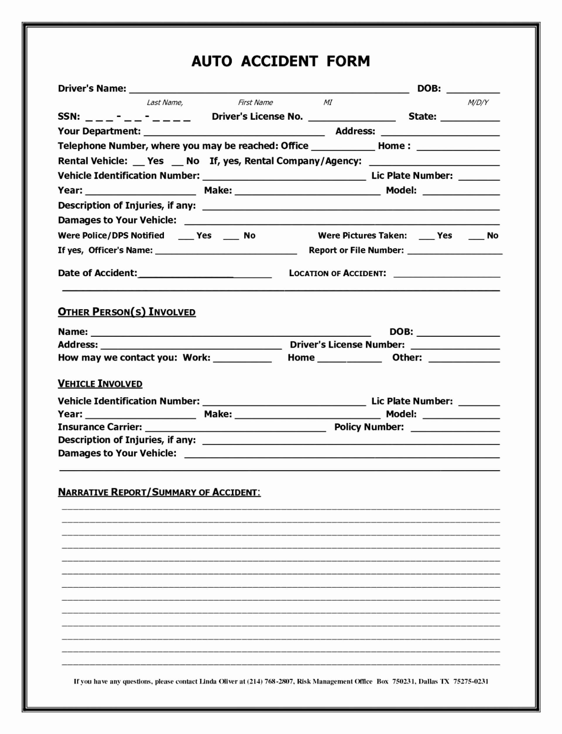 Free Employee Vehicle Accident Report Form Printable