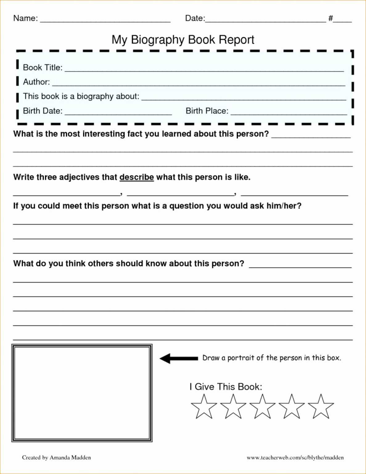 4Th Grade Book Report Template