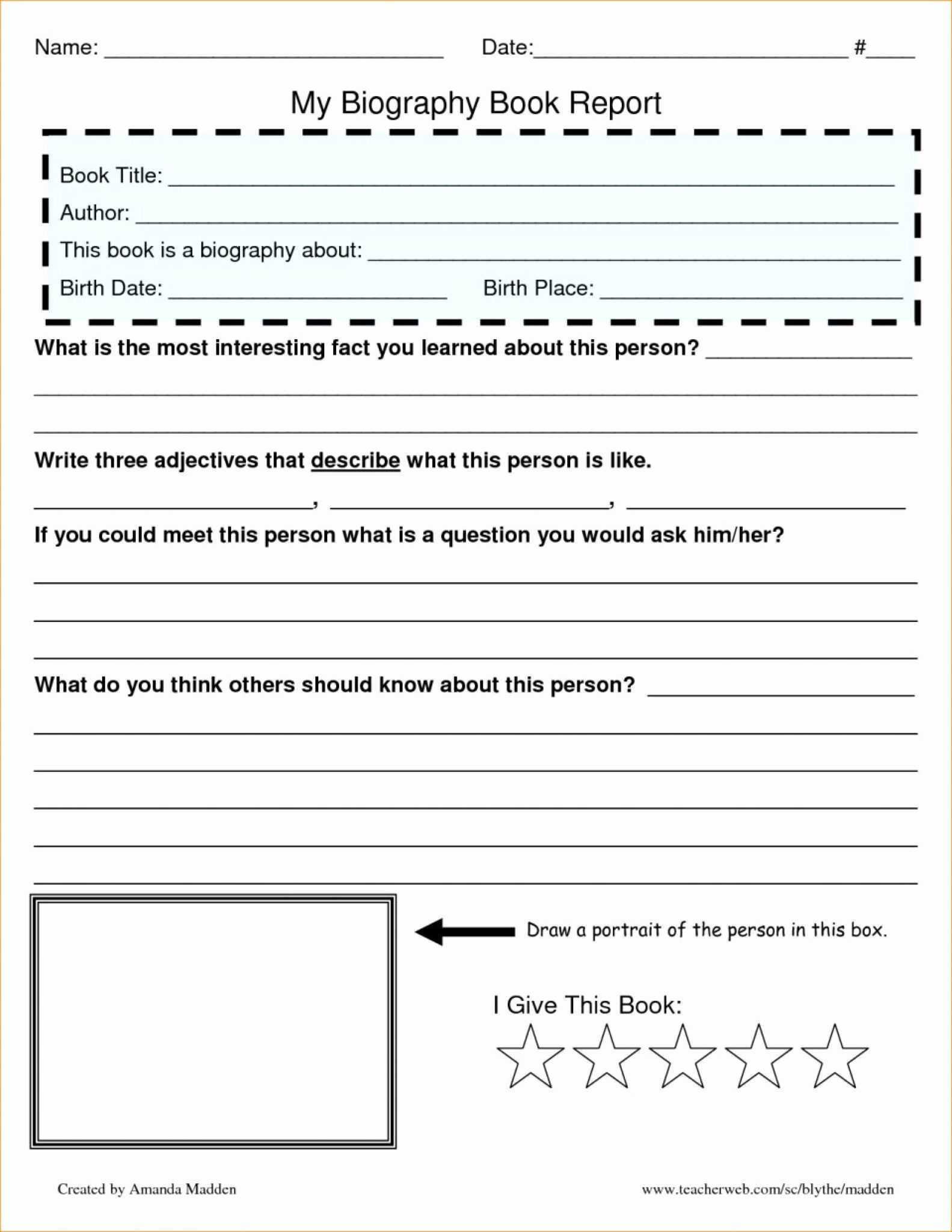 Book Report Template 4Th Grade