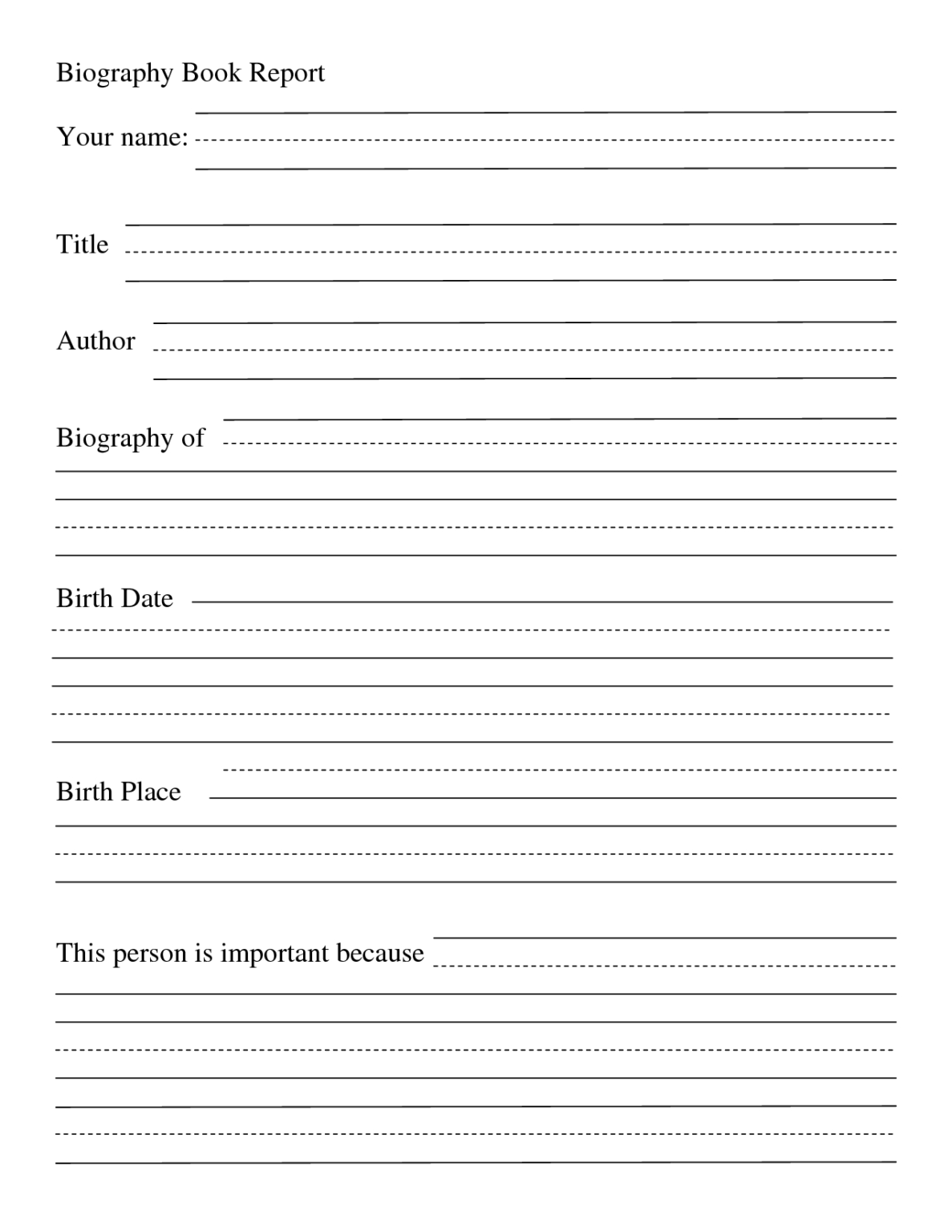 Biography Book Report Template