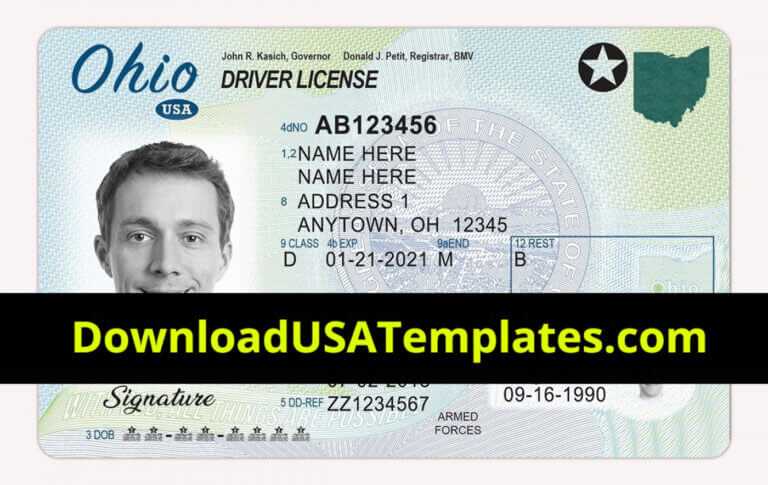 ohio drivers license template free