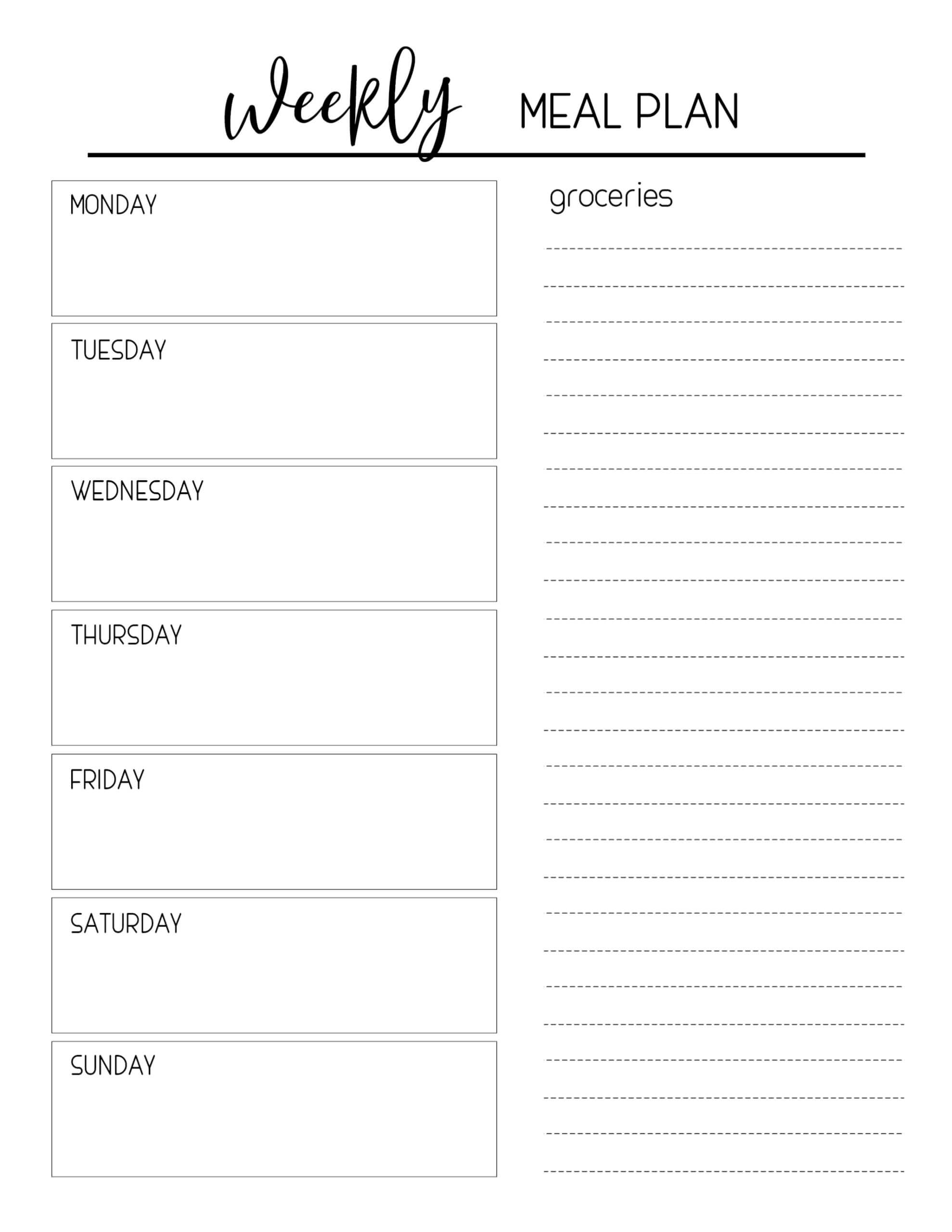 004 Template Ideas Free Weekly Mealner Menu Printable Meal With Blank