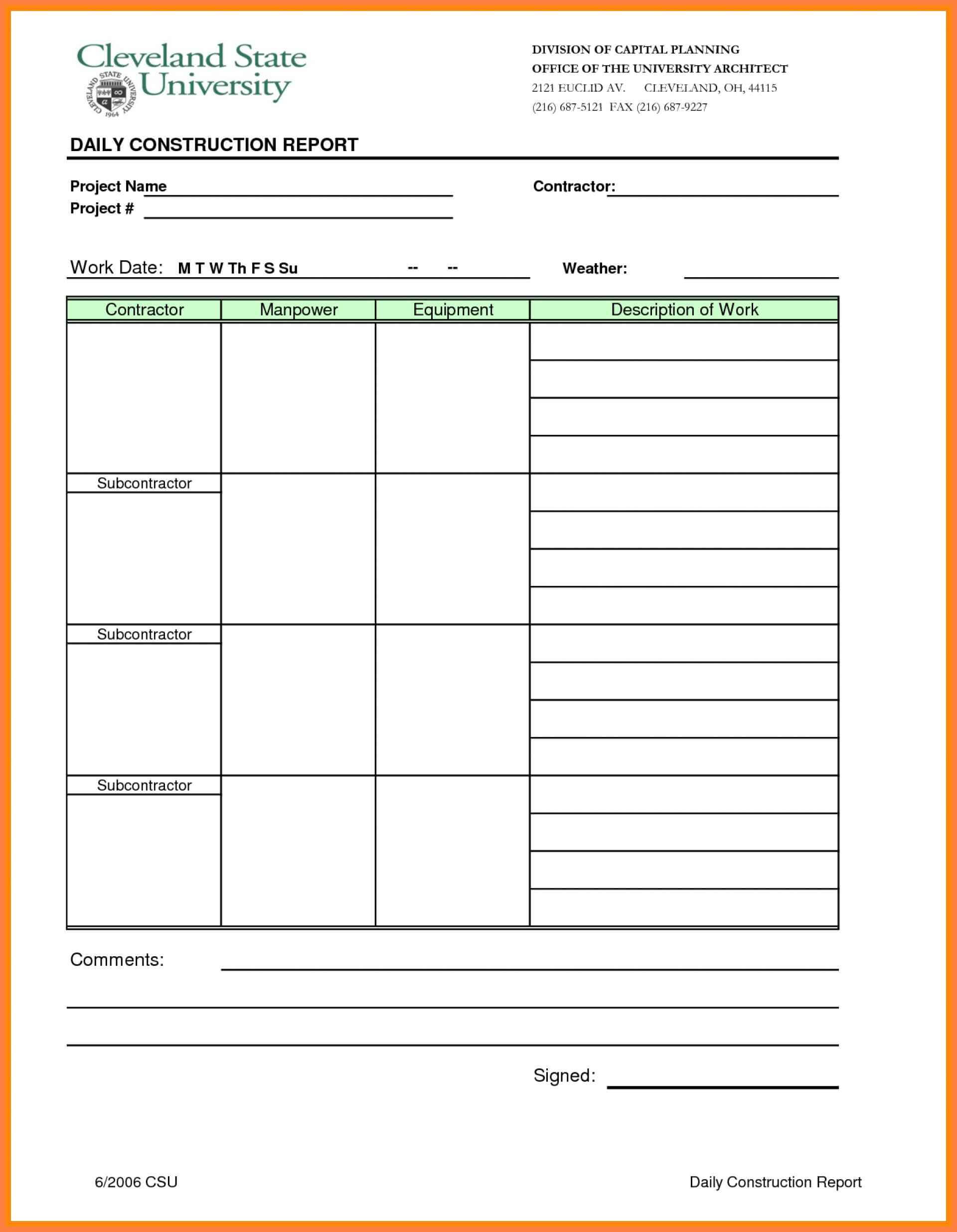 005 Daily Construction Site Report Format In Excel And Within Daily