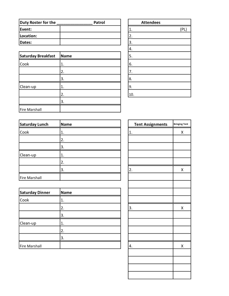 Blank Football Depth Chart Template