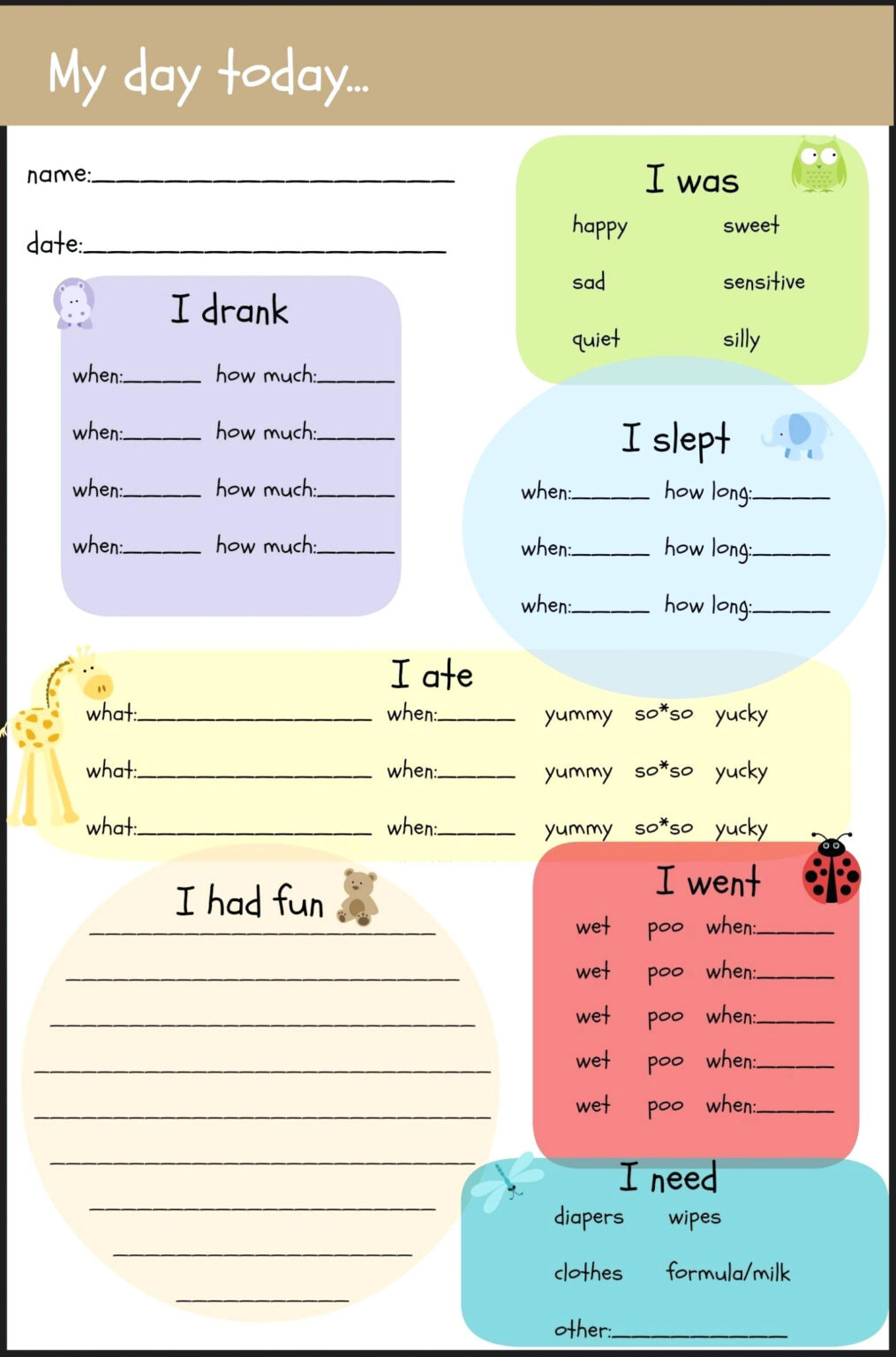 Daily Reports For Daycare Printable