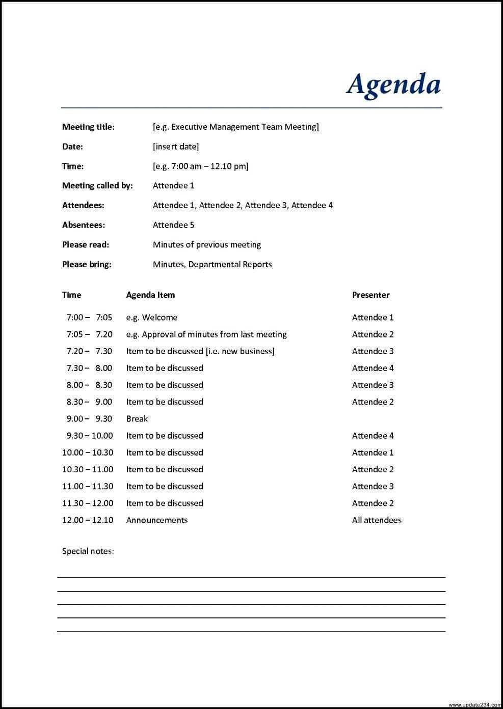 006 Free Meeting Agenda Template Doc Word Printable Business In Agenda Template Word 2010