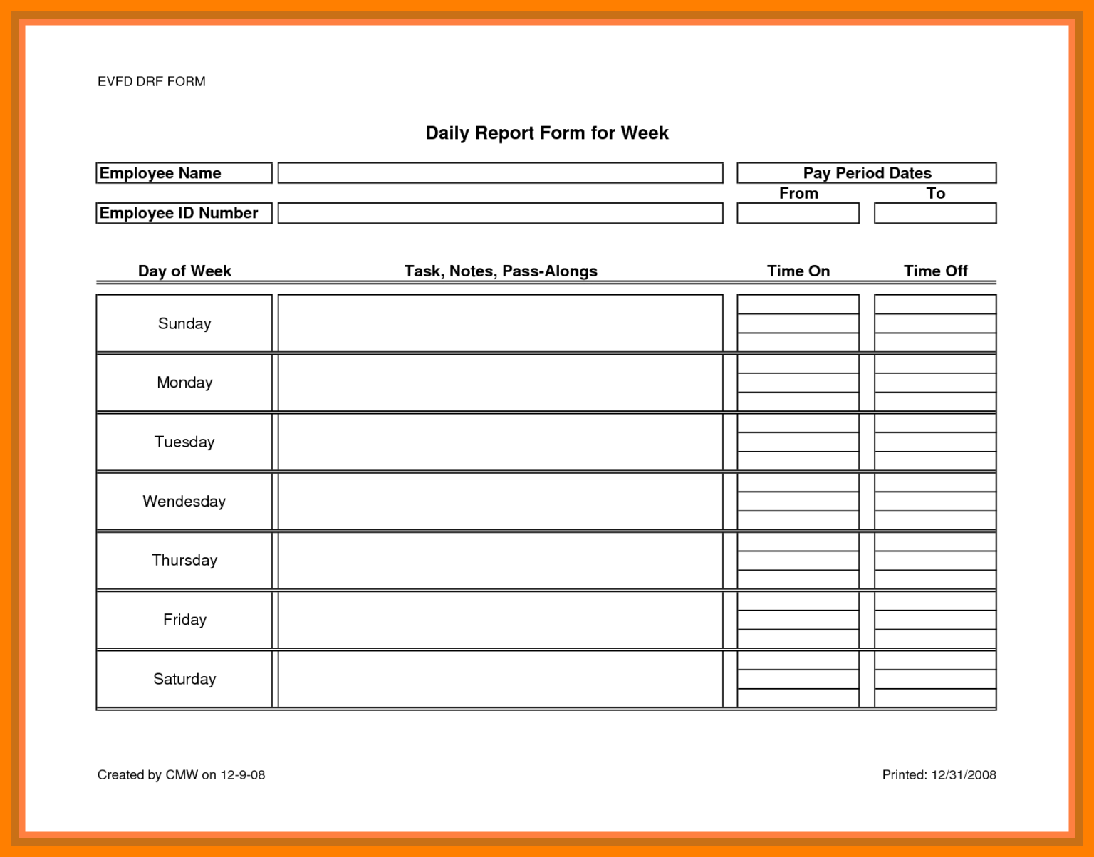 007 Daily Work Report Template Ideas Reports Business In Employee Daily