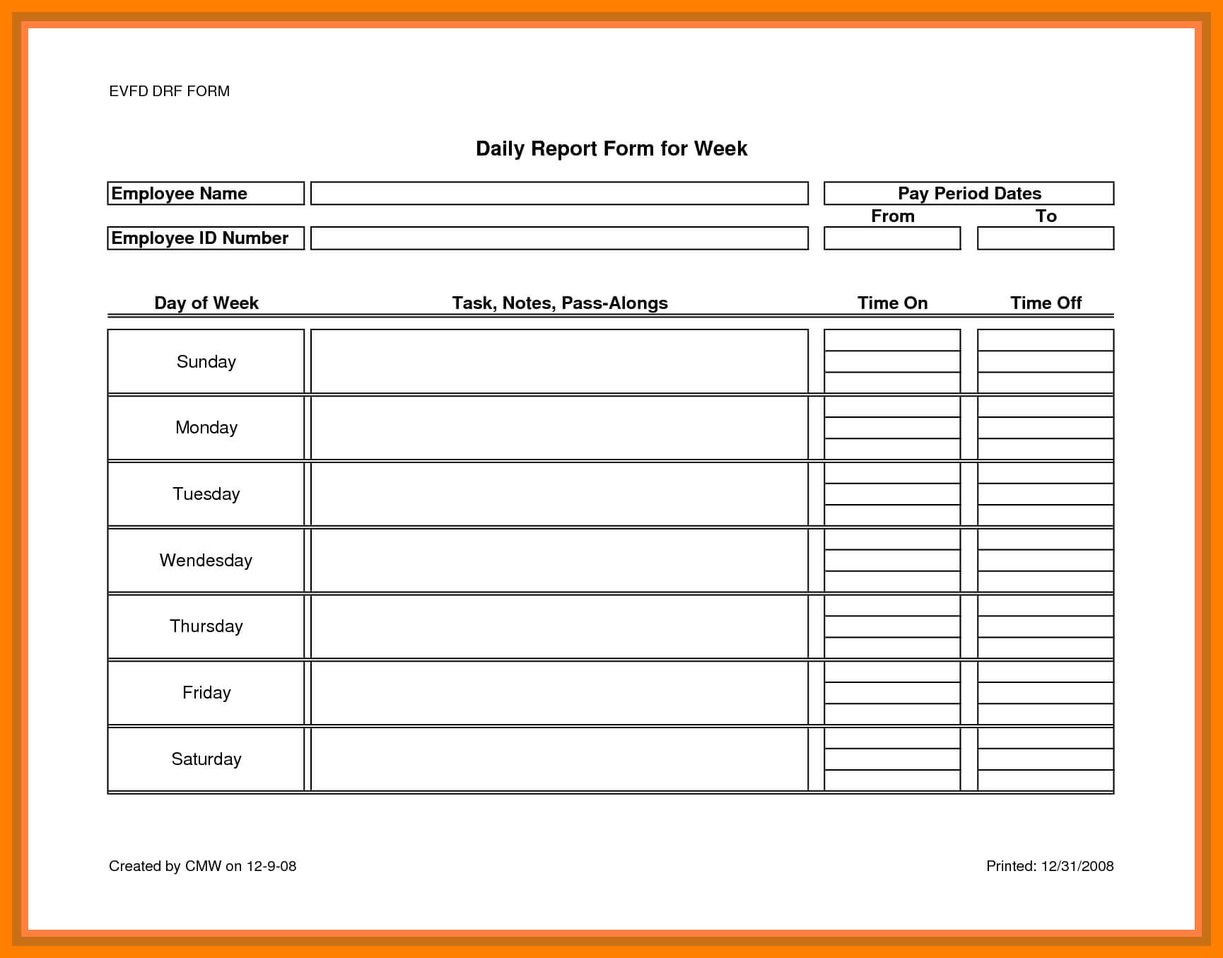 Daily Work Report Template Word