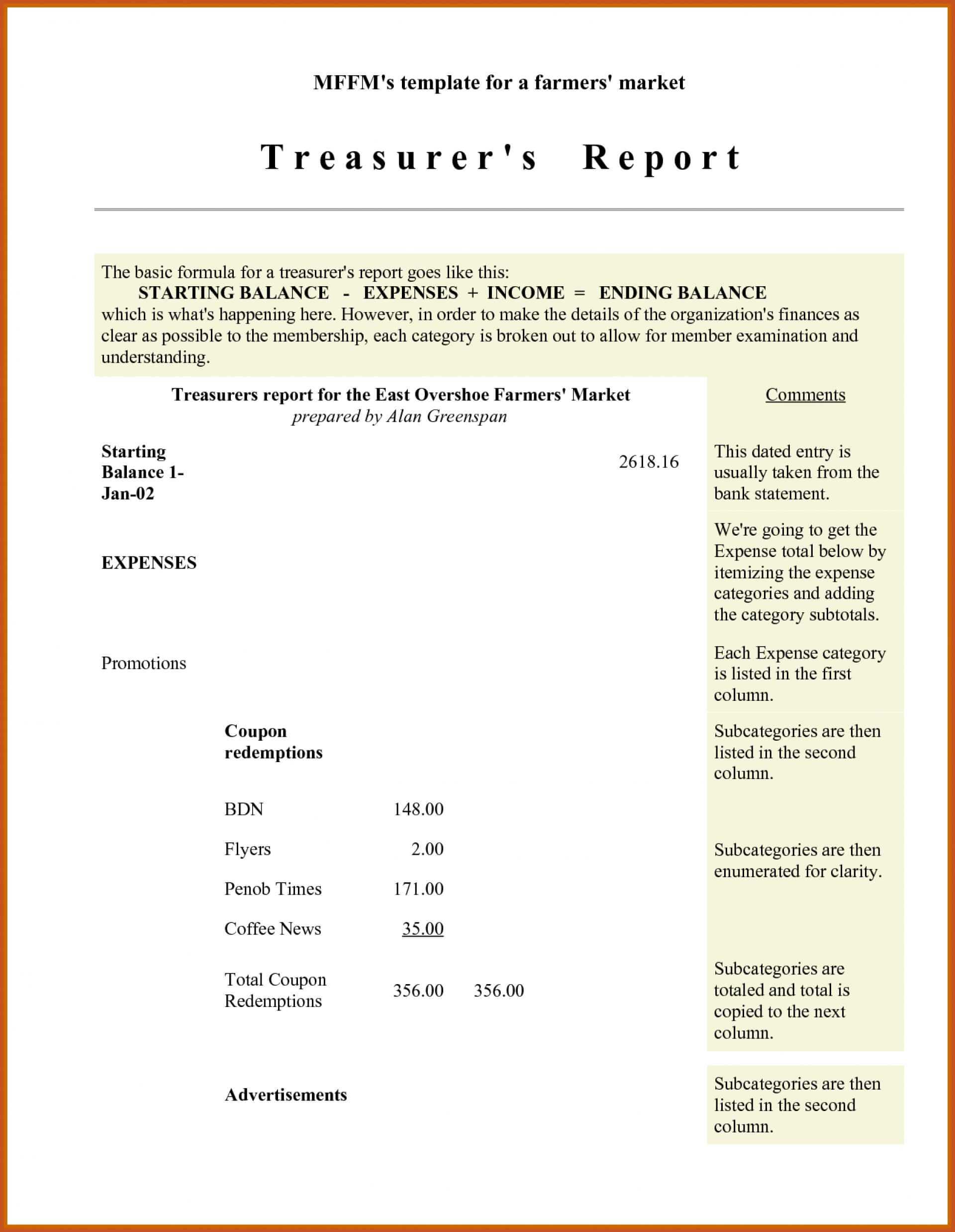 007 Treasurers Report Template Non Profit Excel Ideas For Treasurer Report Template