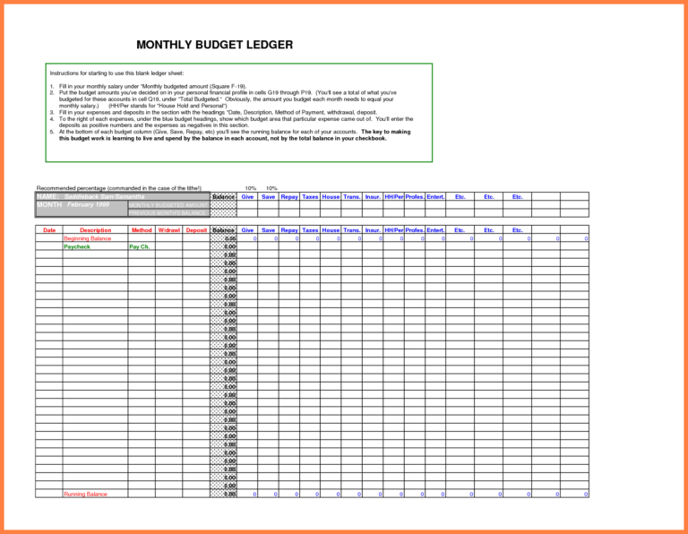 Bookkeeping Ledger Templates Free Printables