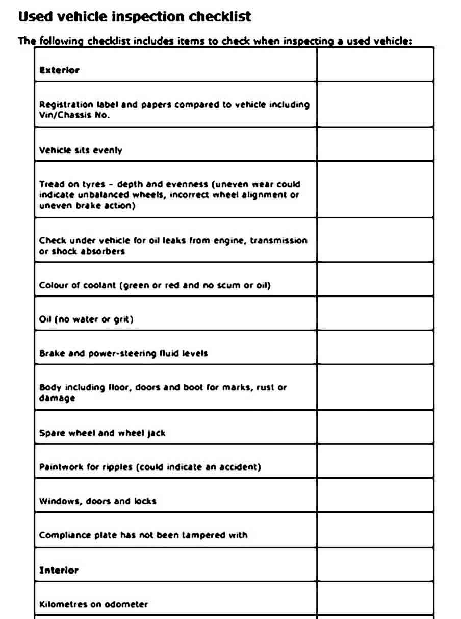 008 Used Vehicle Inspection Checklist Templates Template In Vehicle Checklist Template Word