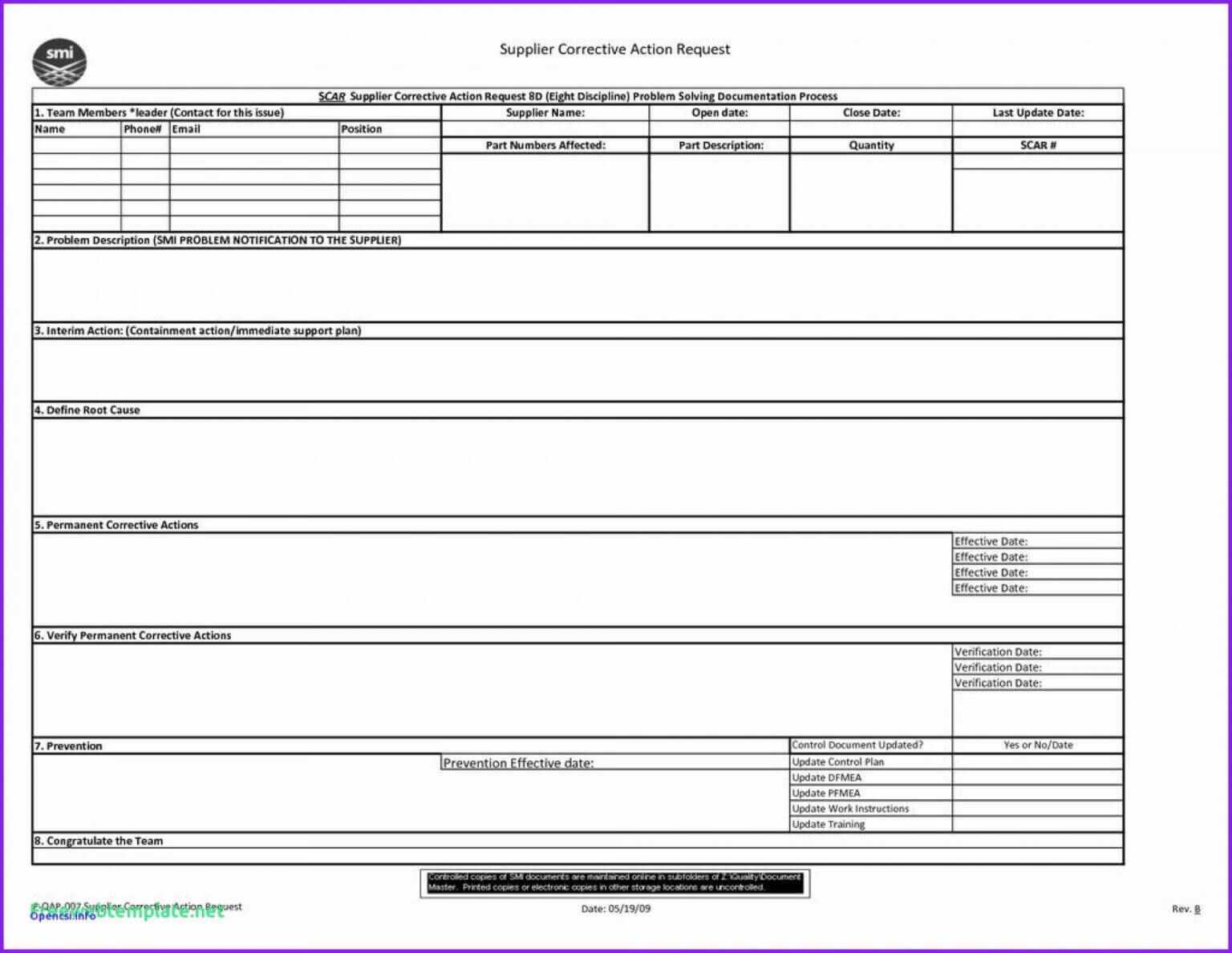 009 Corrective Action Requestrm Iso Template Inspirational With Regard