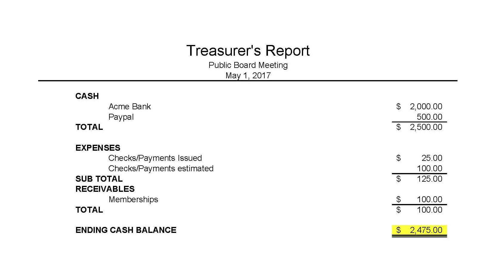 Non Profit Treasurer Report Template