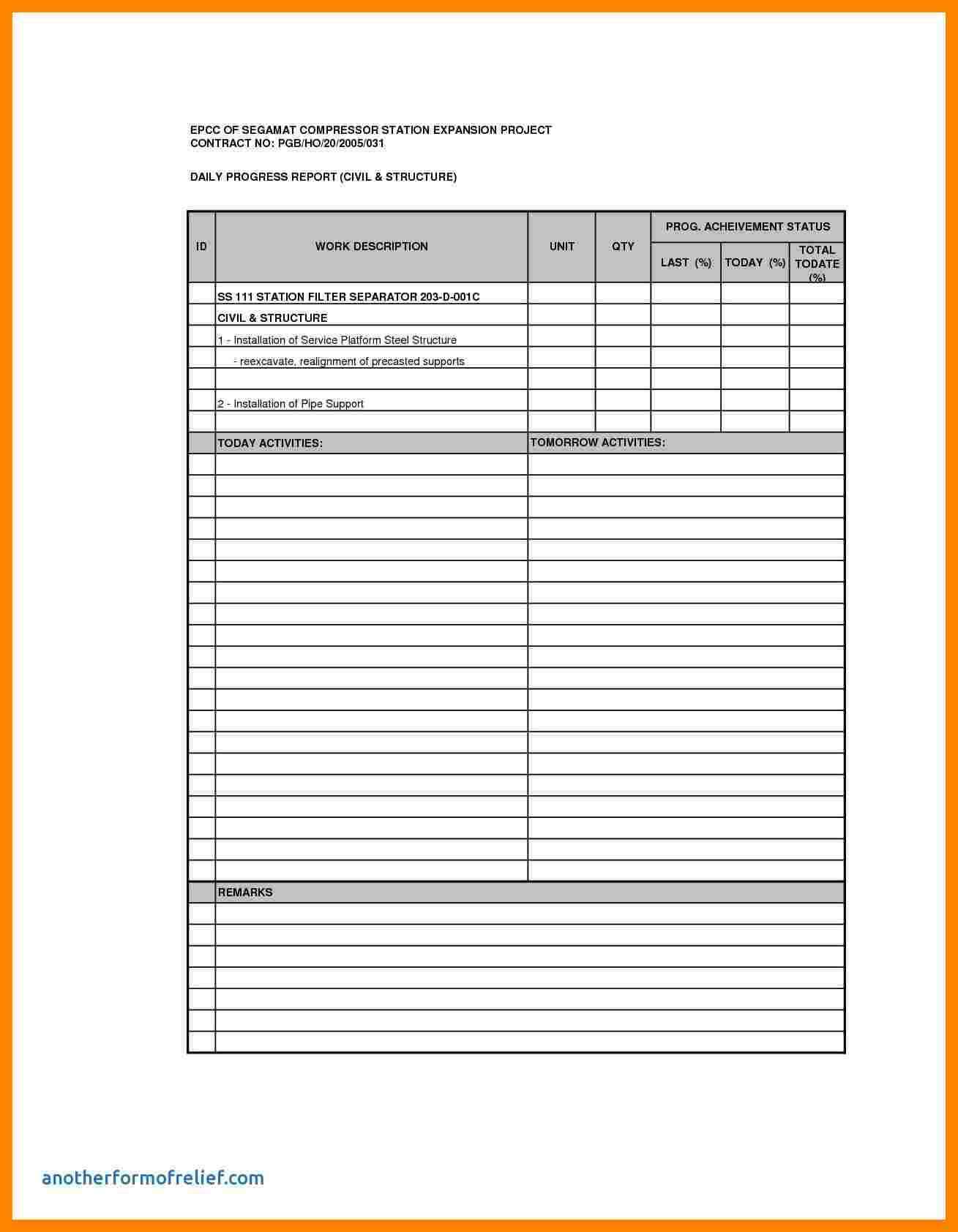 010 Daily Progress Report Format Construction Status Within Construction Daily Progress Report Template