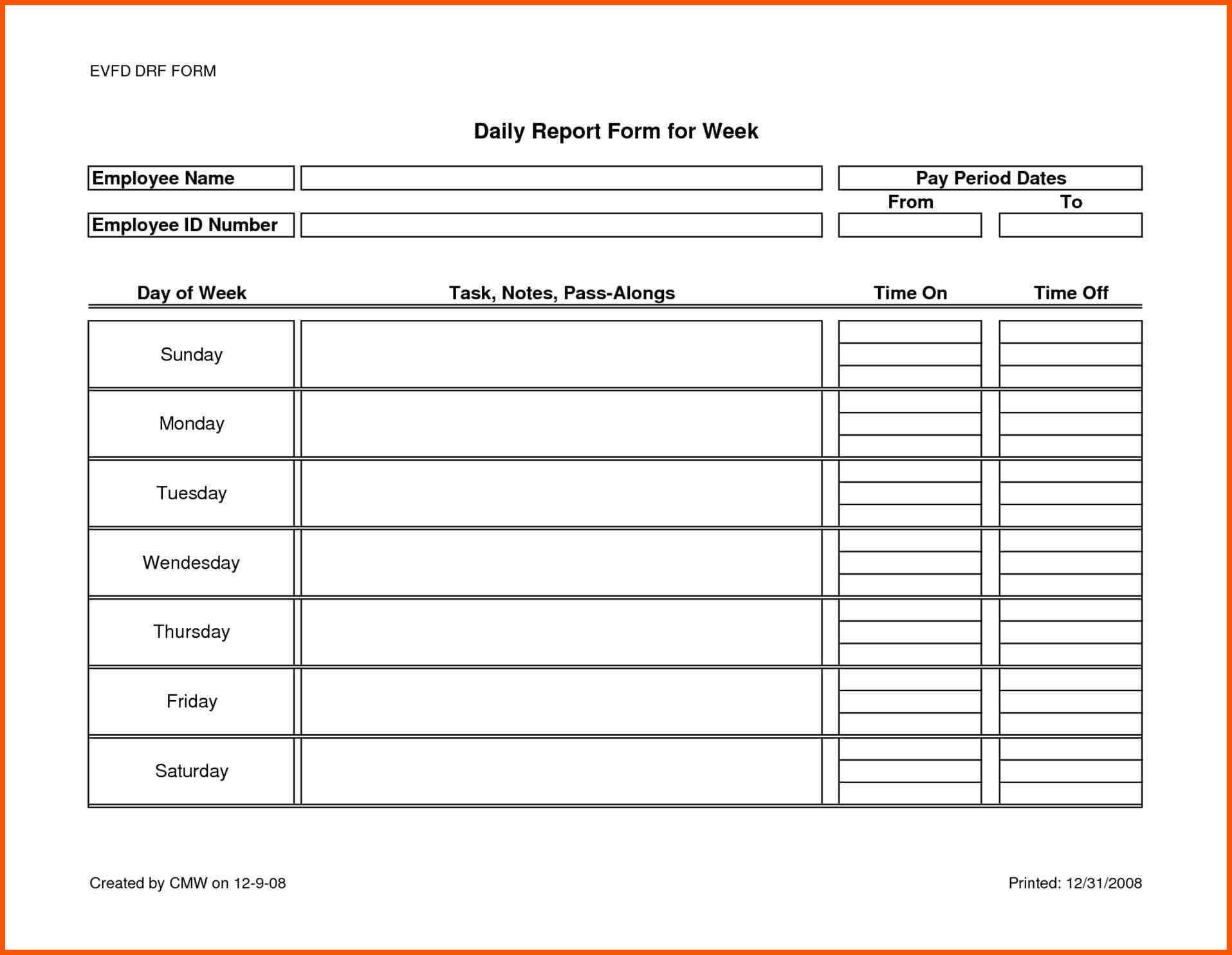 010 Daily Work Report Format Sample In Excel Job January With Regard To Daily Work Report Template