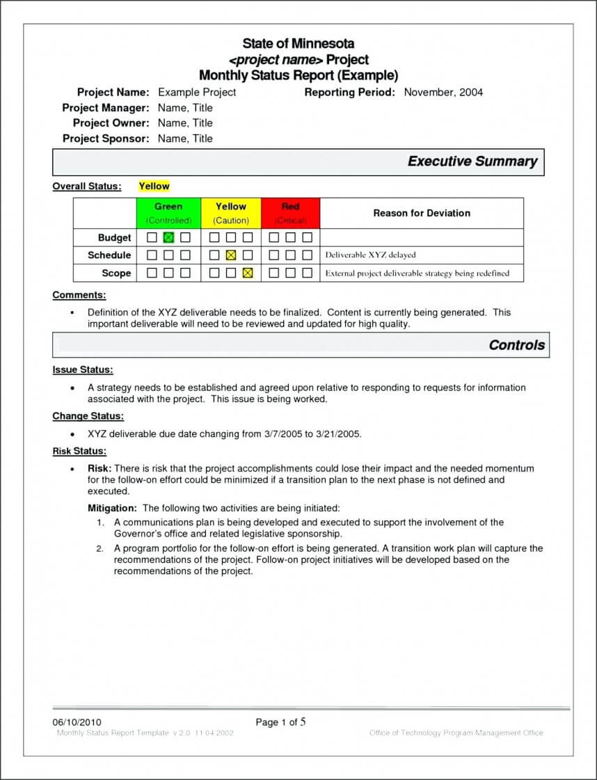 010 Project Management Report Template Excel Atus Free S Inside It Management Report Template