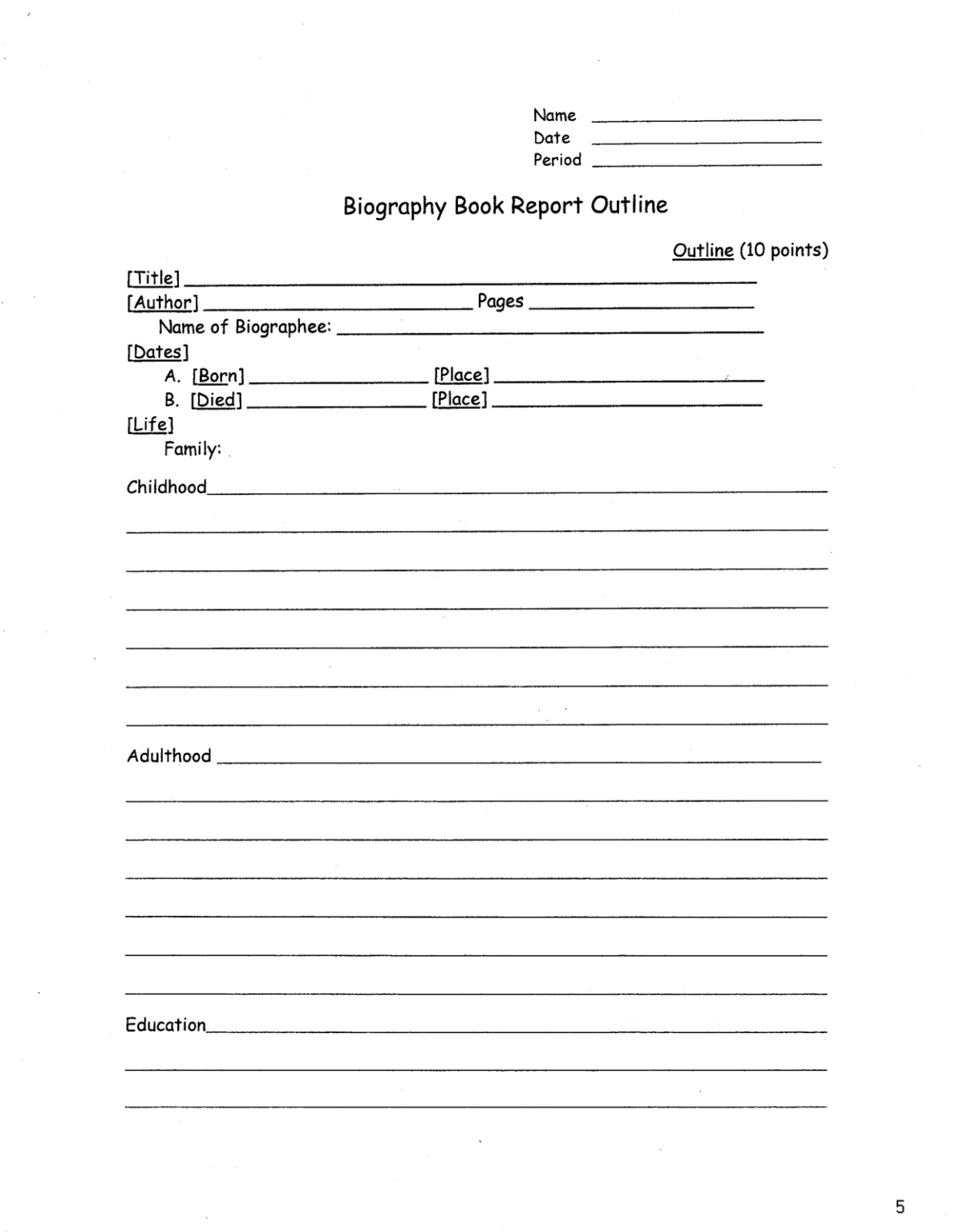 013 Biography Book Report Template Ideas Outline 83330 with Book Report
