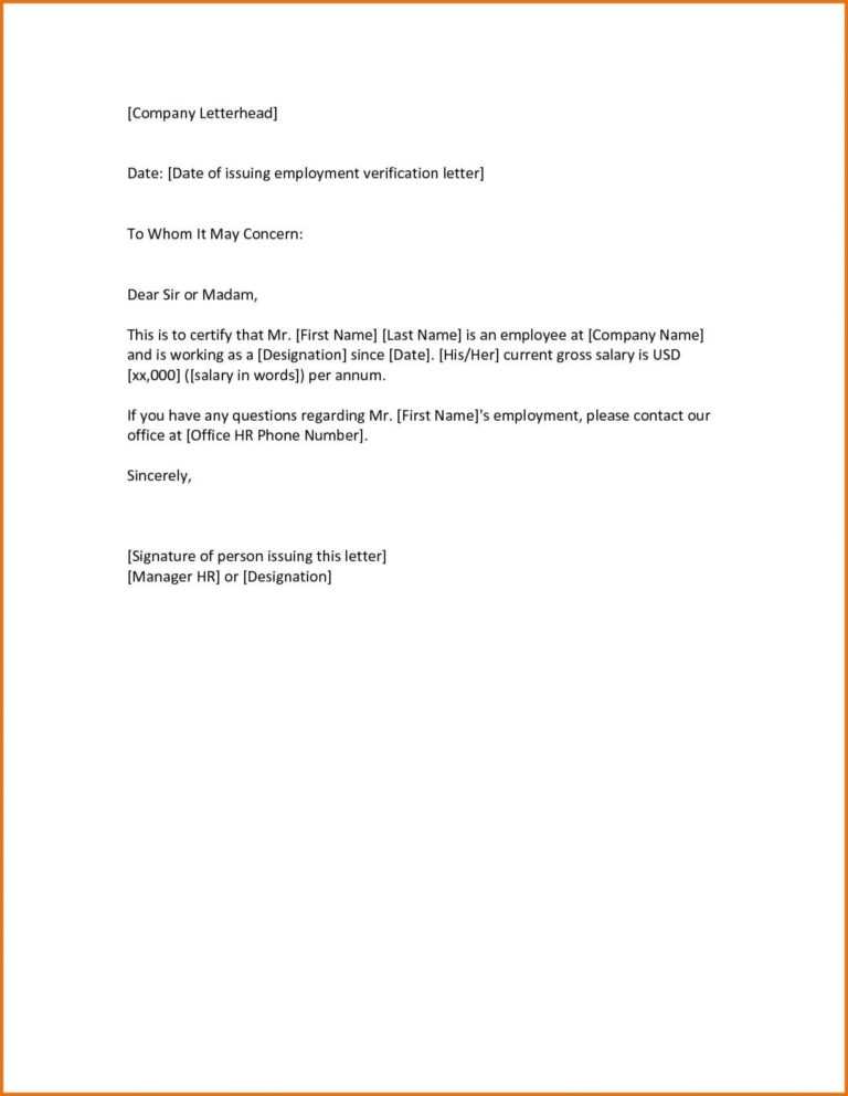 Employment Verification Letter Template Word