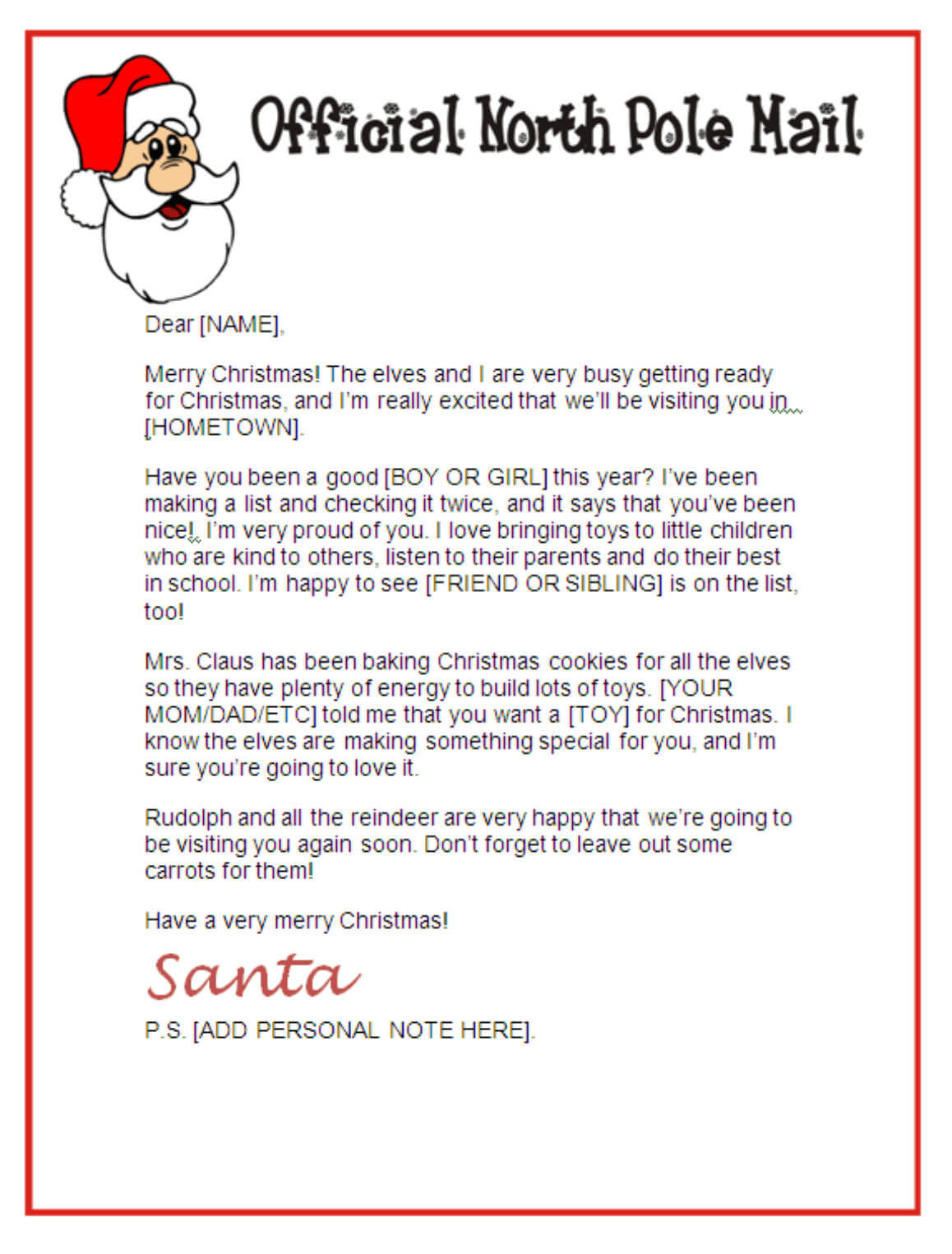013 Letter From Santa Template Word Unusual Ideas Doc Free Pertaining To Letter From Santa Template Word