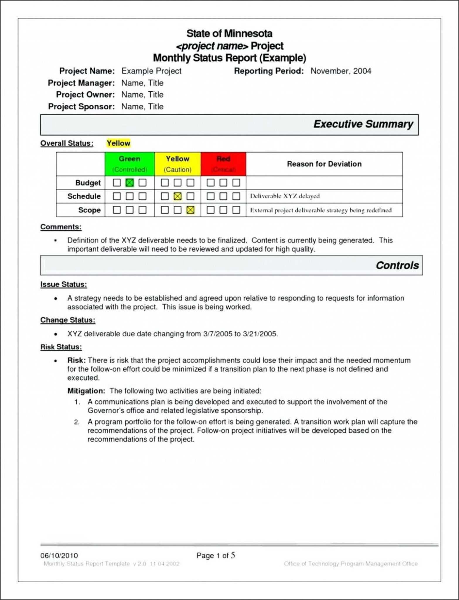 014 20Status Template Project Management Ing Templates Intended For ...