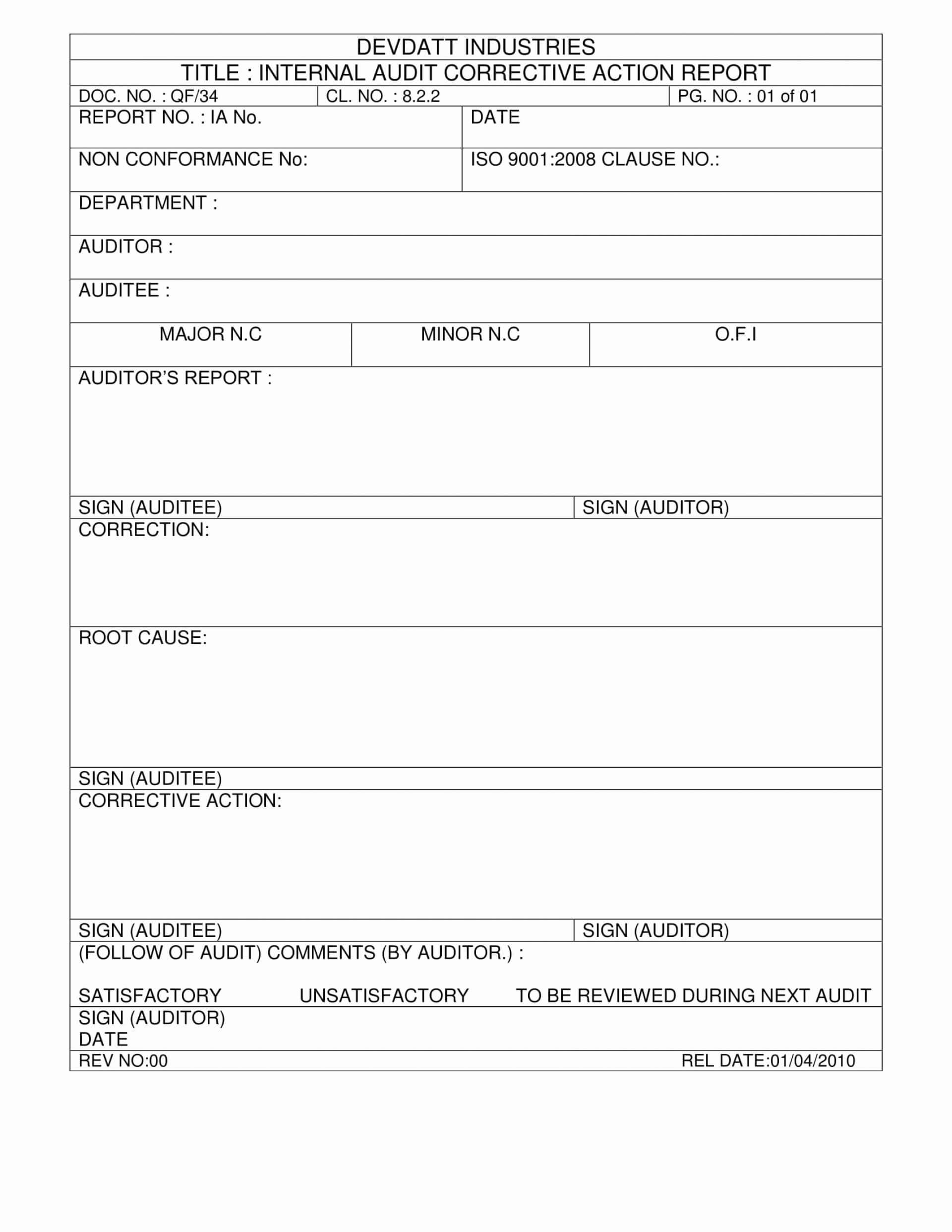 014 Corrective Action Form Template Word Ideas New Non For Non Conformance Report Form Template