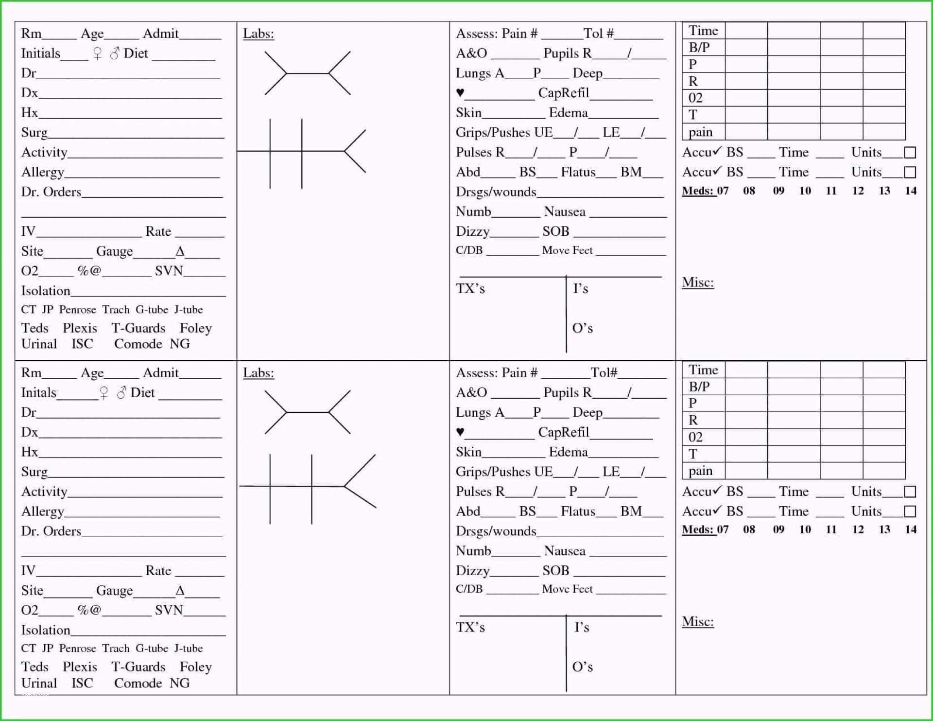 Nurse Shift Report Sheet Template