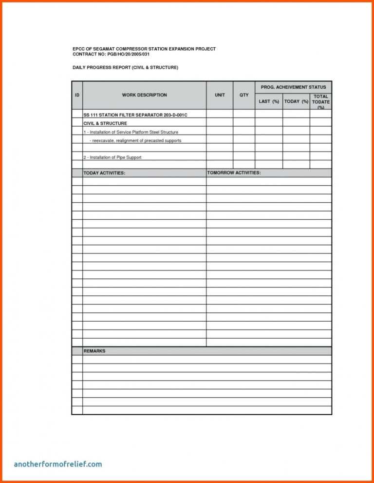 Daily Work Report Template