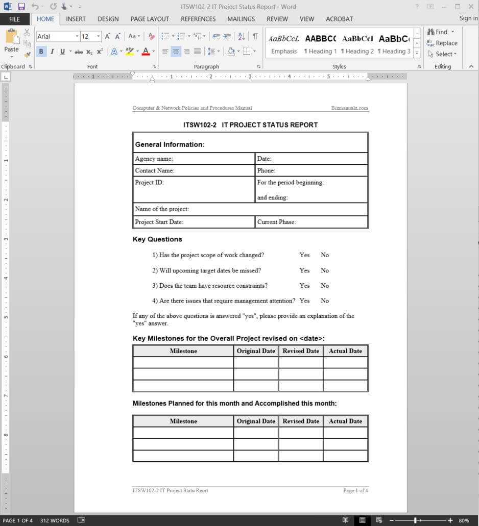 015 Itsw102 Project Progress Report Template Stirring Ideas Intended For Daily Status Report Template Software Development