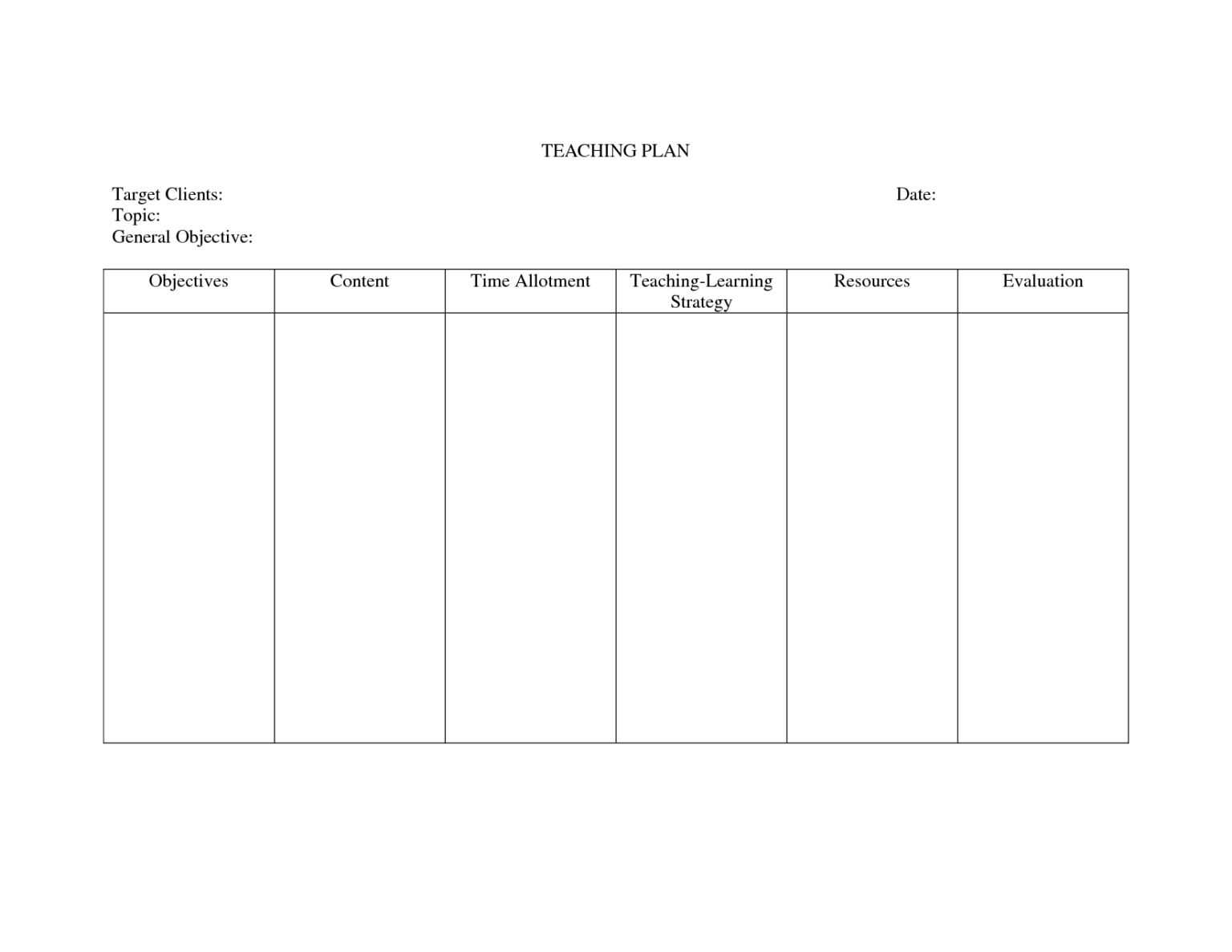 Blank Printable Care Plan Template