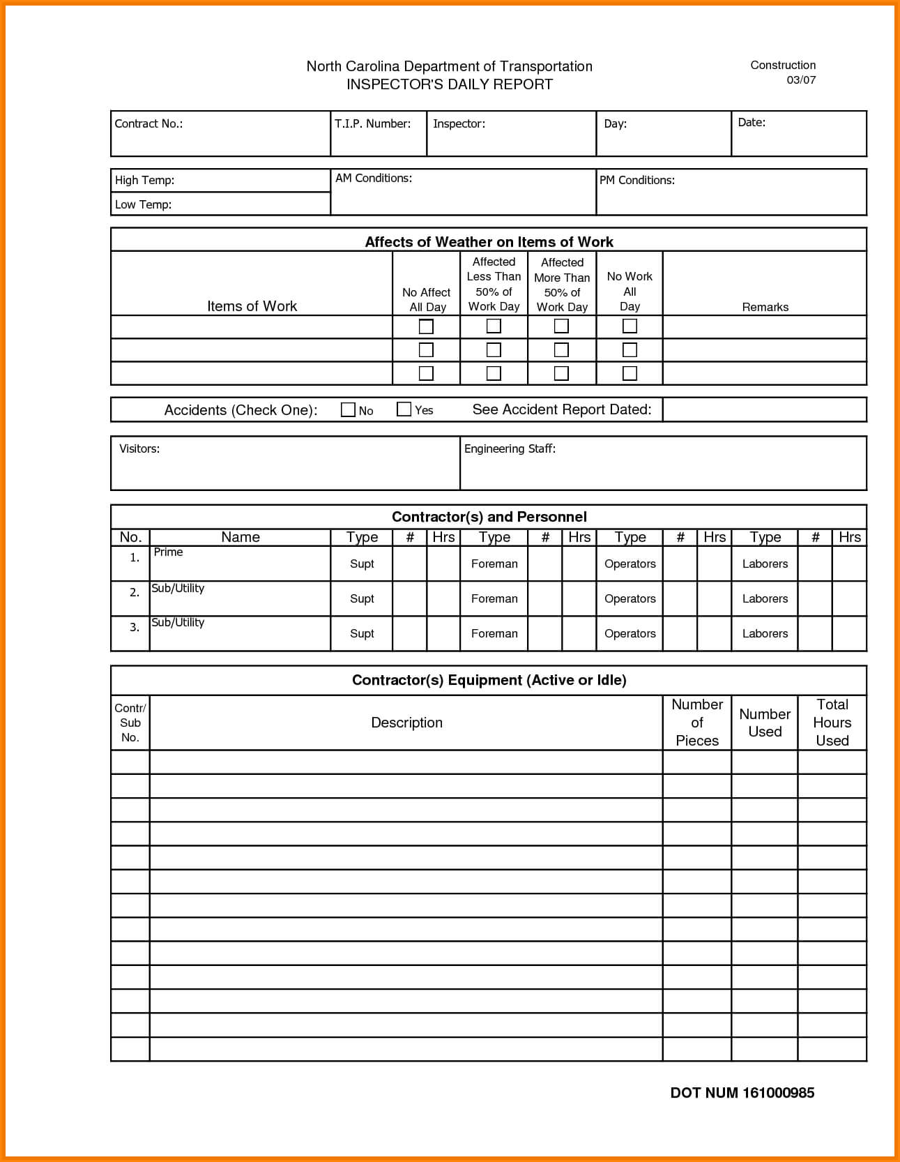 016 Construction Superintendent Daily Report Forms Template For 