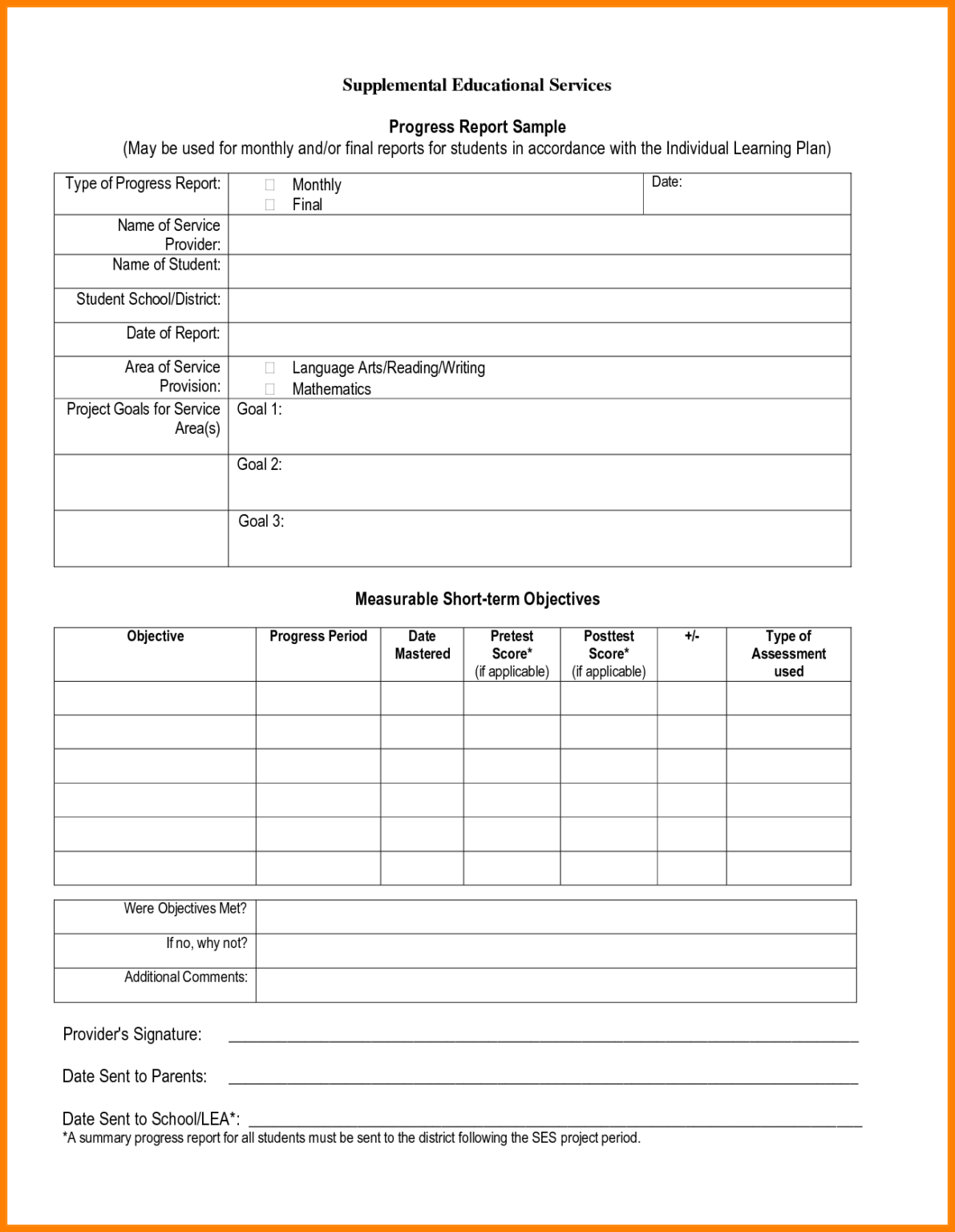 Student Progress Report Template Pdf