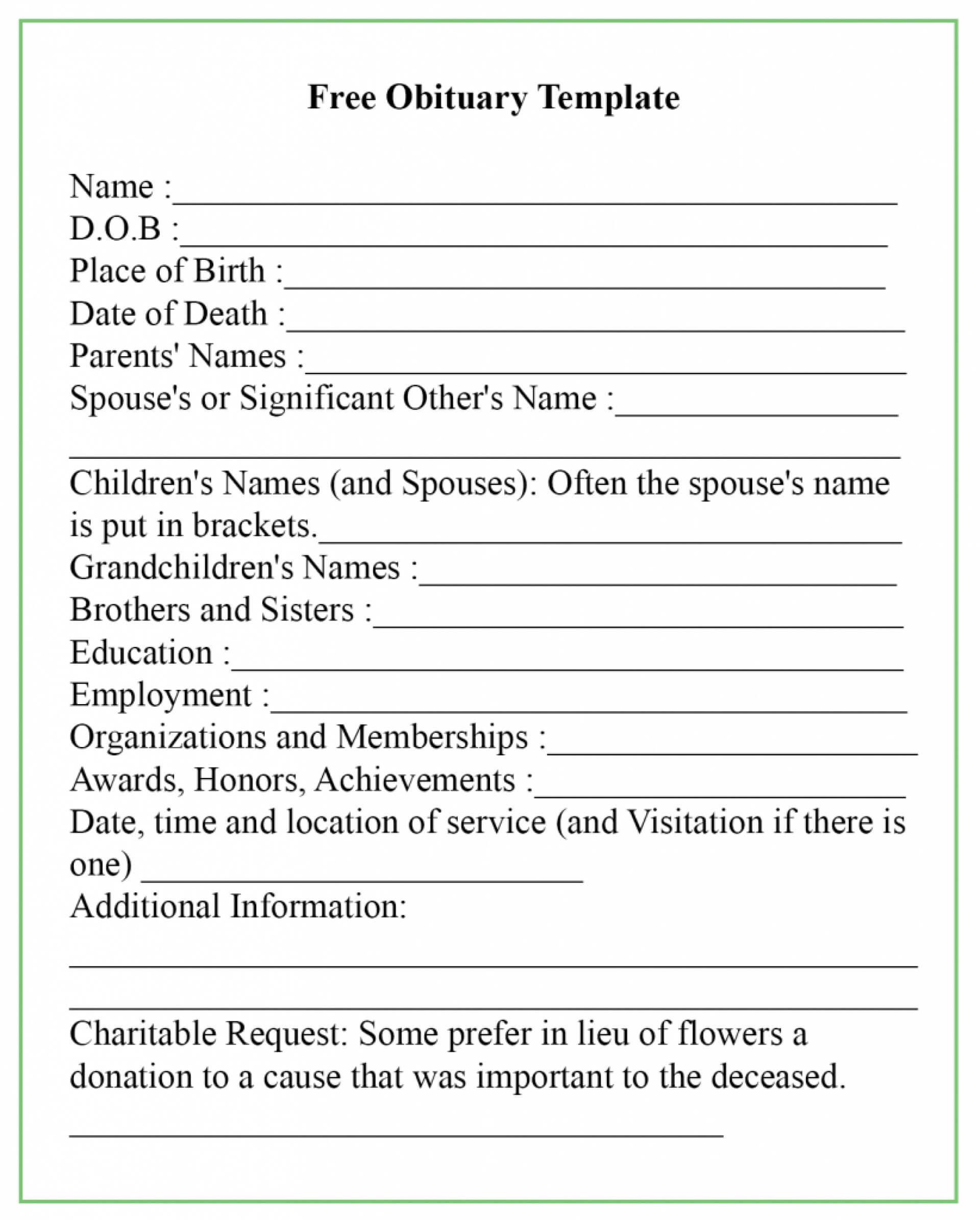 017 Download Free Printable Fill In The Blank Resume With Fill In The Blank Obituary Template