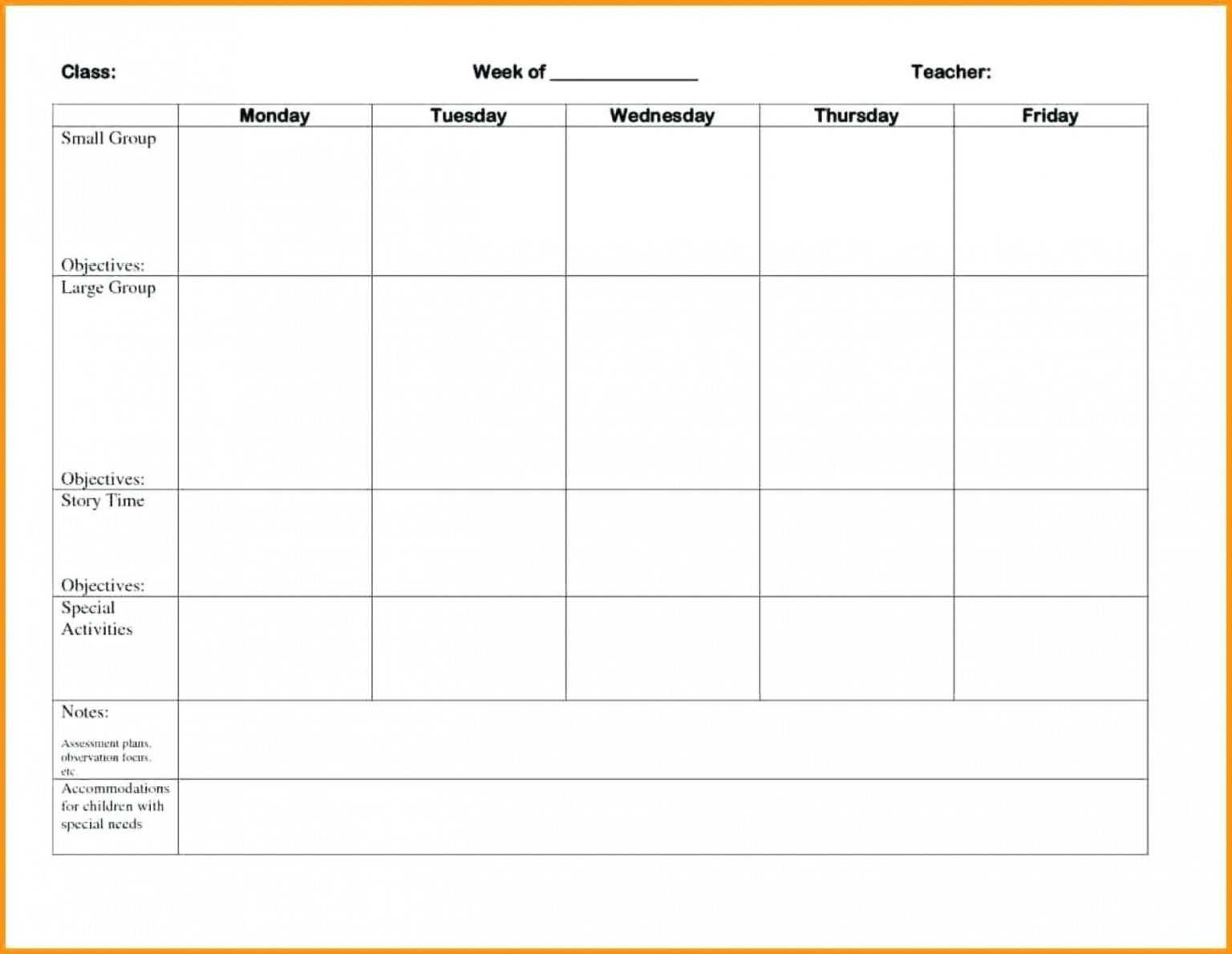 017 Preschool Lesson Plan Template Printable Imposing Ideas With Blank 