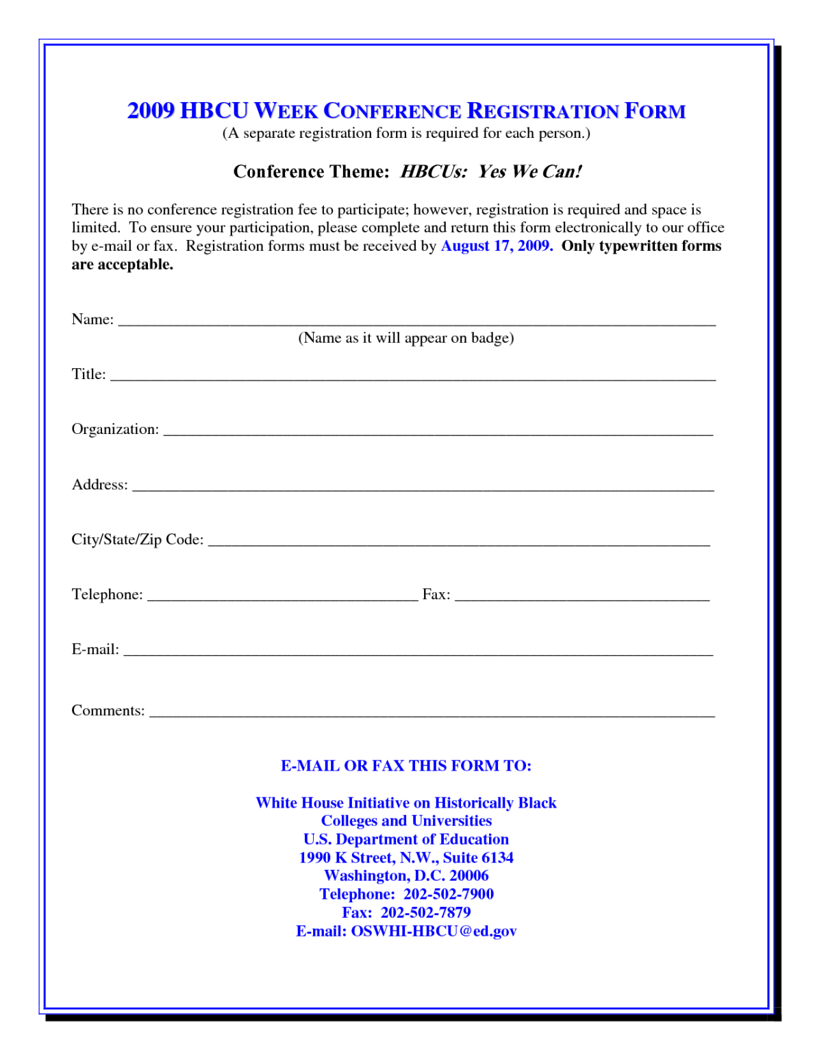 Class Registration Form Template Word