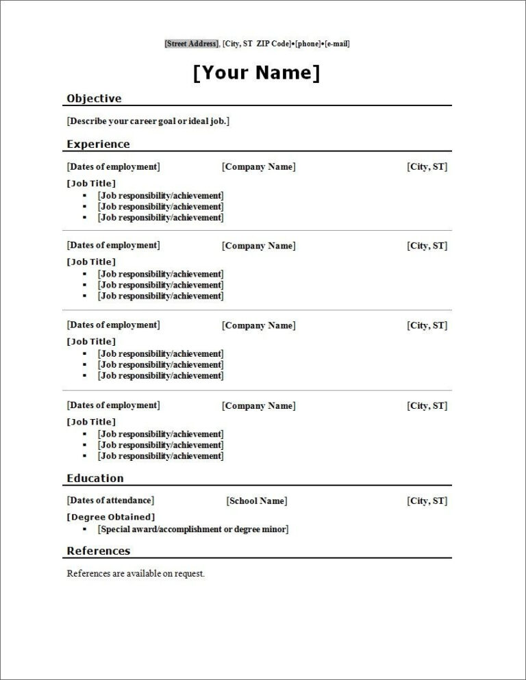 simple blank resume format download in ms word