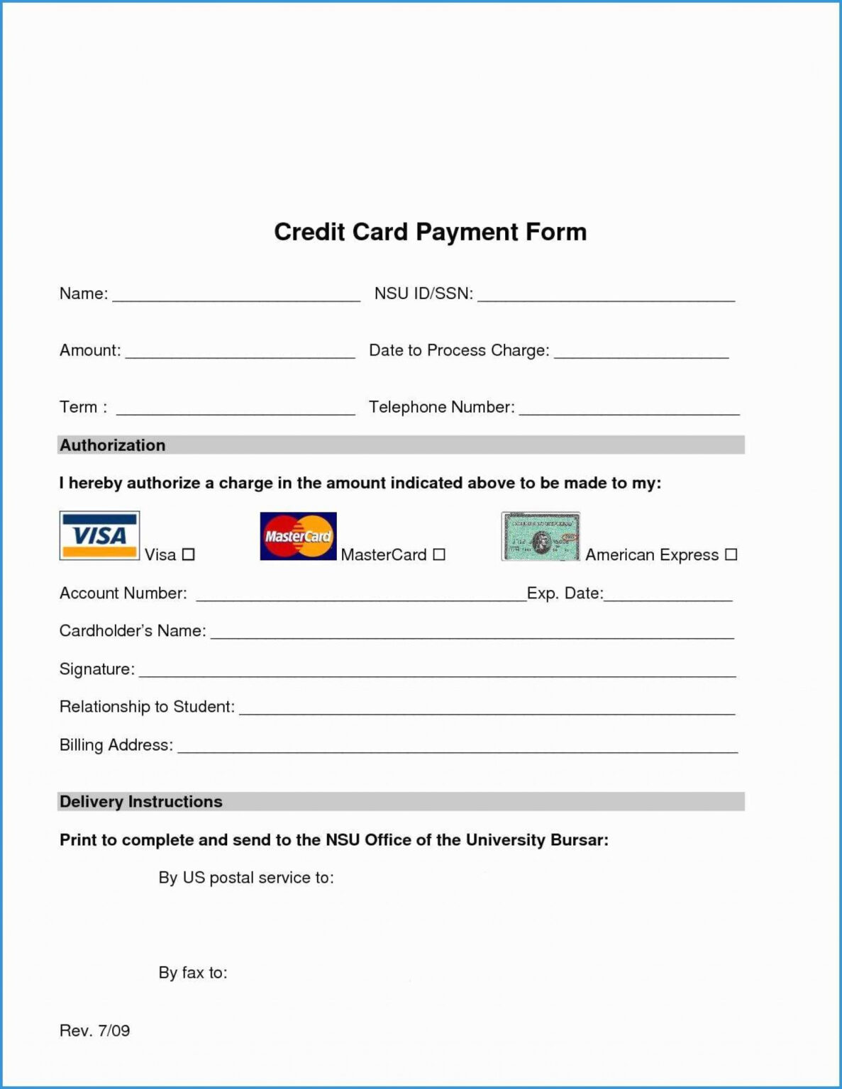 Credit Card Authorization Form Template Word