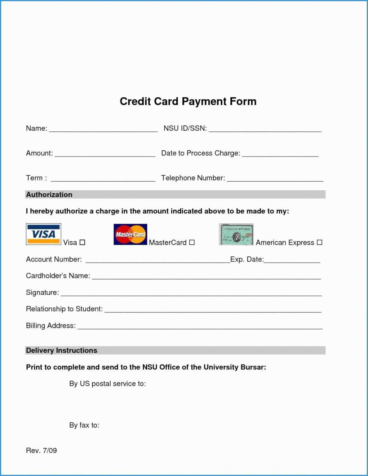 Credit Card Authorization Form Template Word 9853