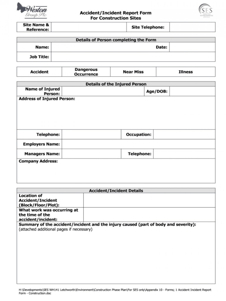 018 Template Ideas Construction Accident Report Form Sample in