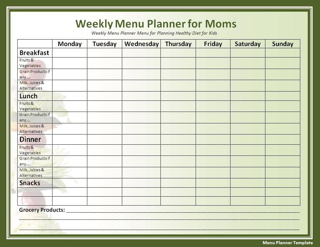 018 Template Ideas Free Menu Planner Templates For Word Meal For Meal Plan Template Word