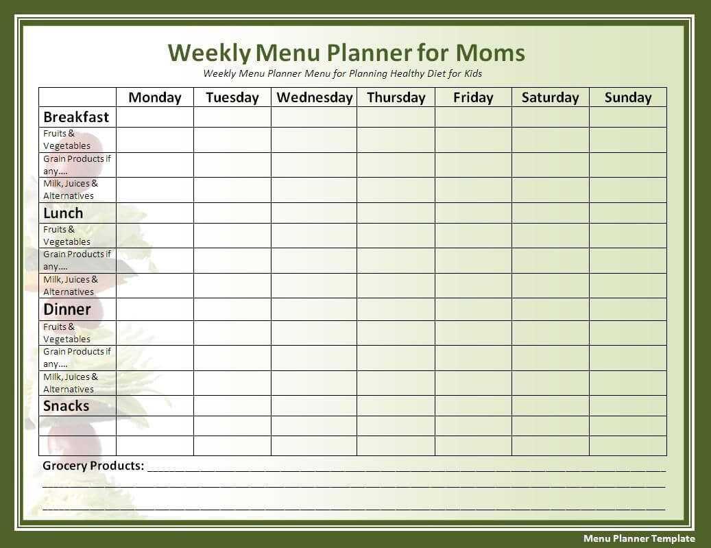 018 Template Ideas Free Menu Planner Templates For Word Meal For Meal Plan Template Word