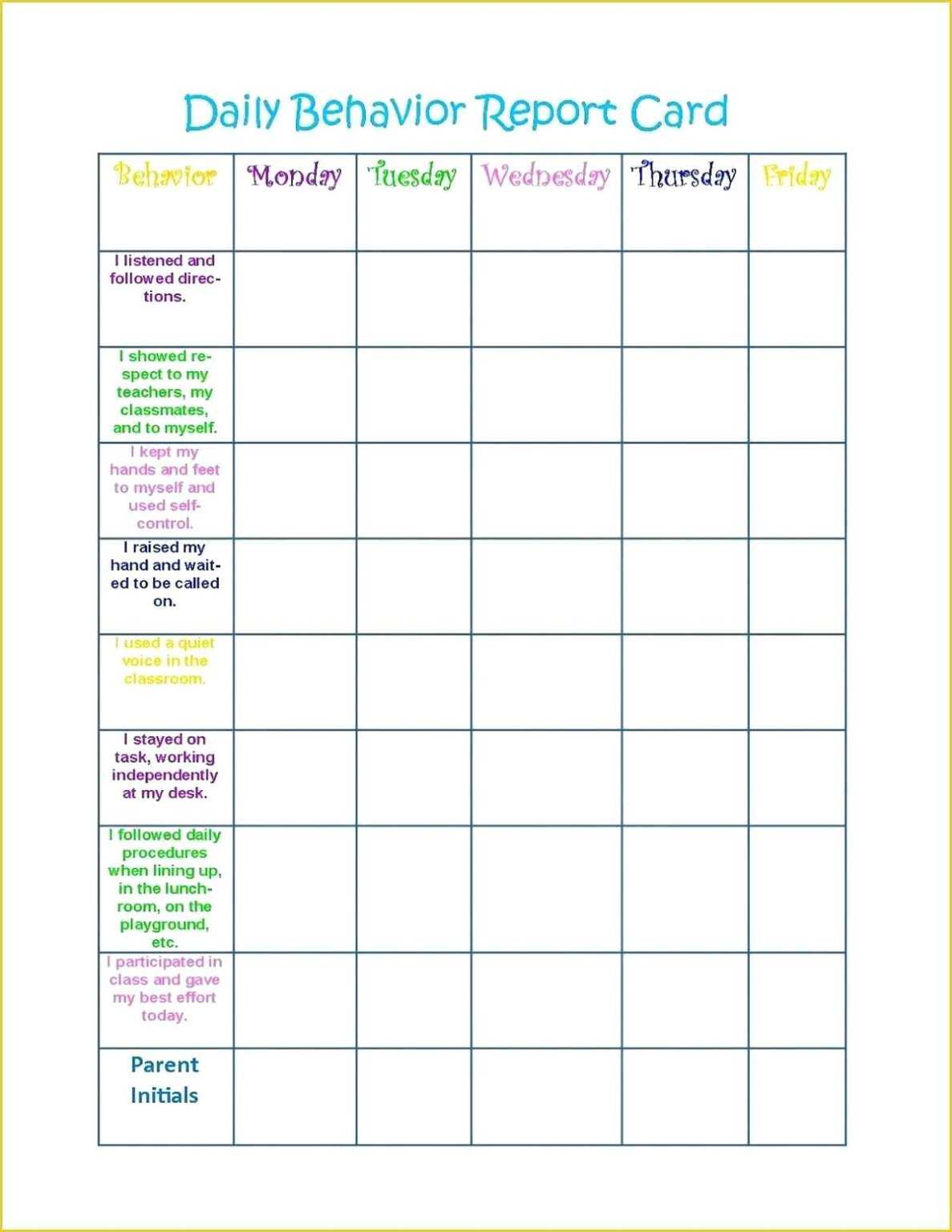 021 Free Behavior Chart Template Of Daily Printable Colorful With